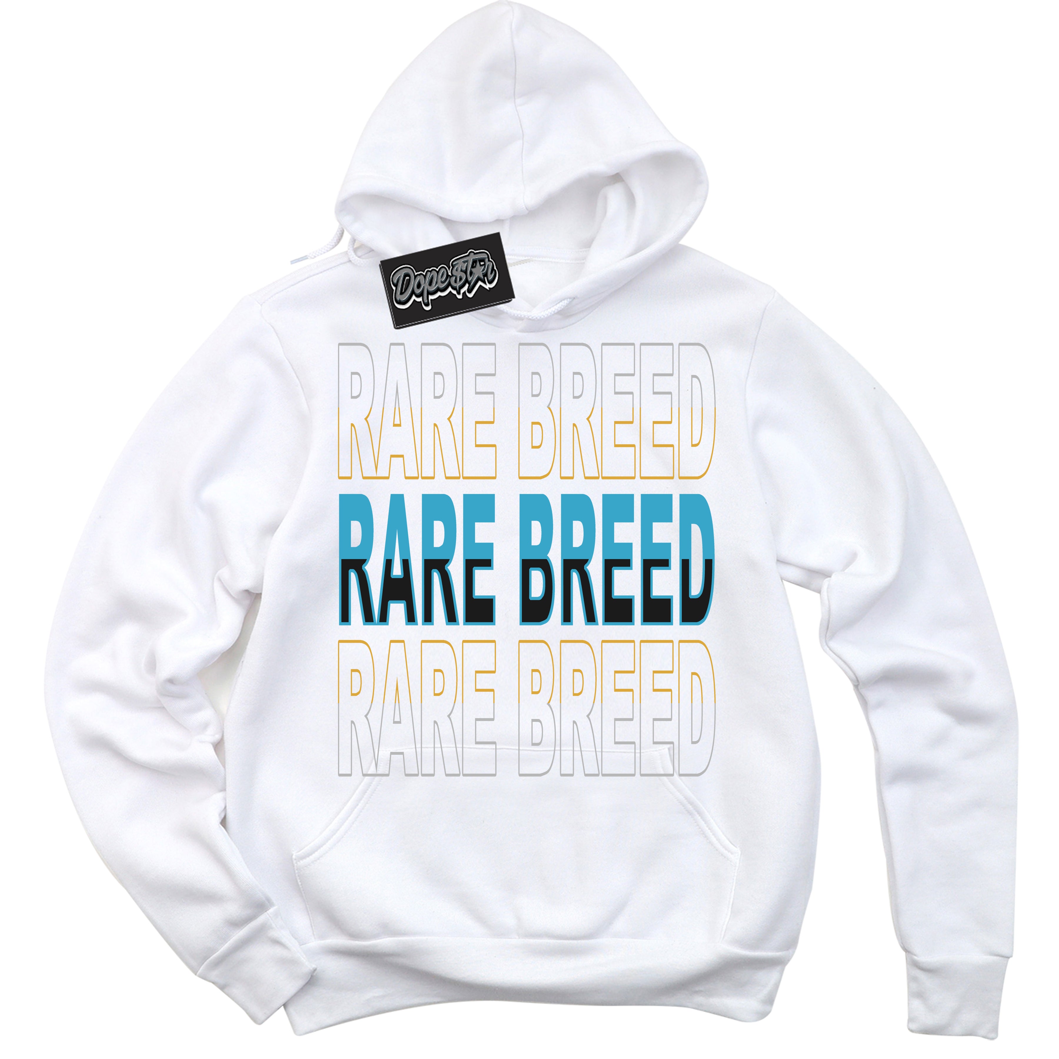 Cool White Hoodie with “ Rare Breed ”  design that Perfectly Matches Aqua 5s Sneakers.