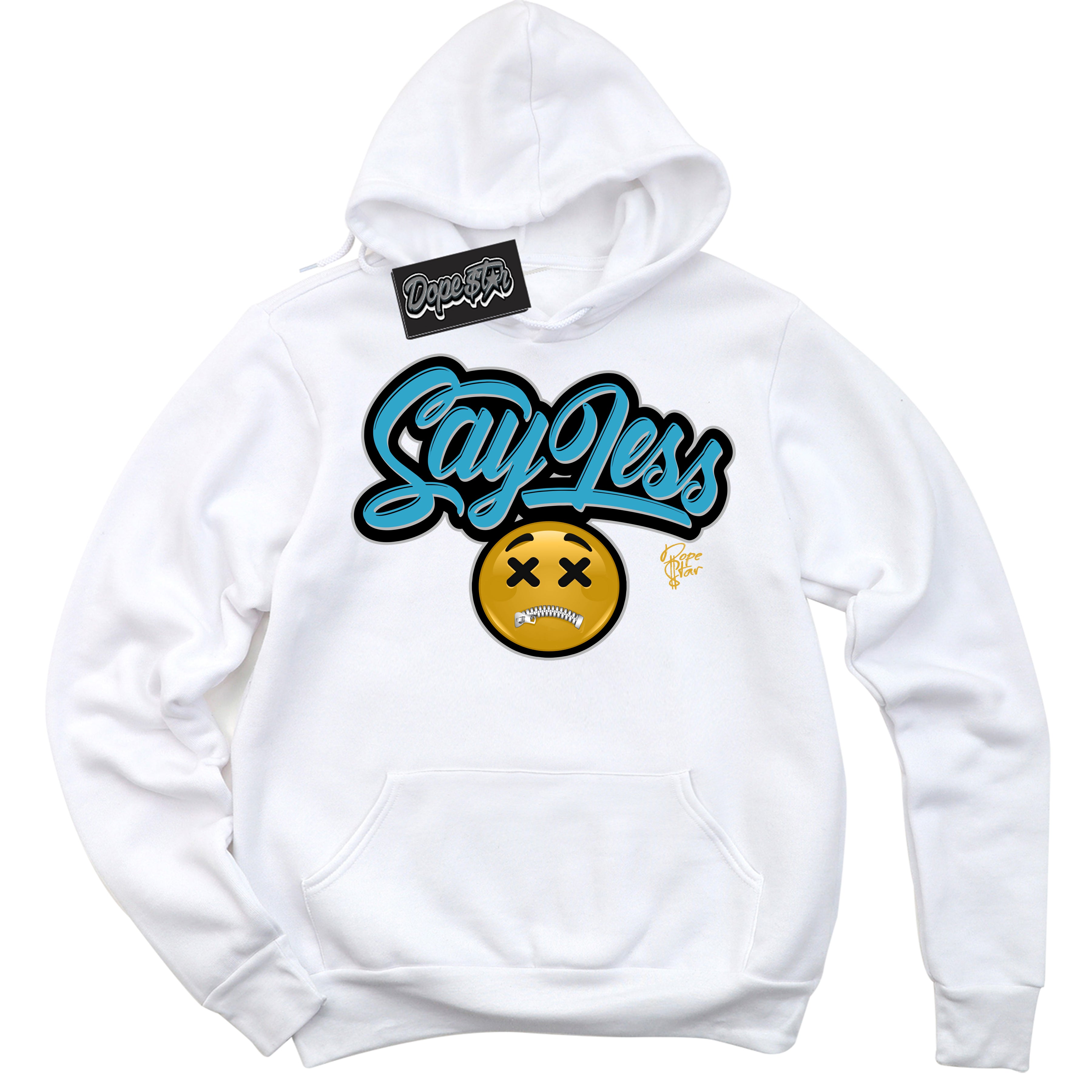 Cool White Hoodie with “ Say Less ”  design that Perfectly Matches Aqua 5s Sneakers.