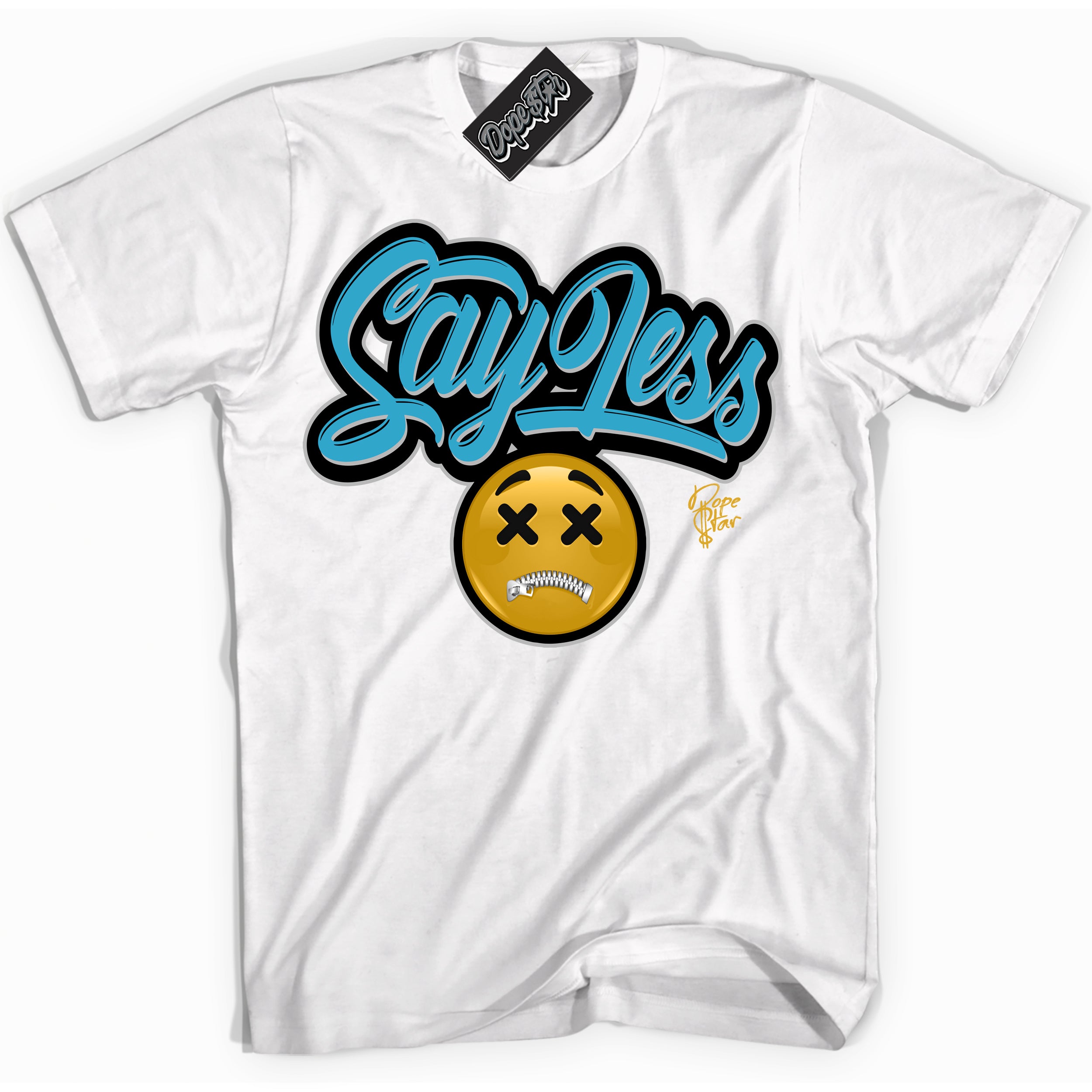 Cool White Shirt with “ Say Less” design that perfectly matches Aqua 5s Sneakers.