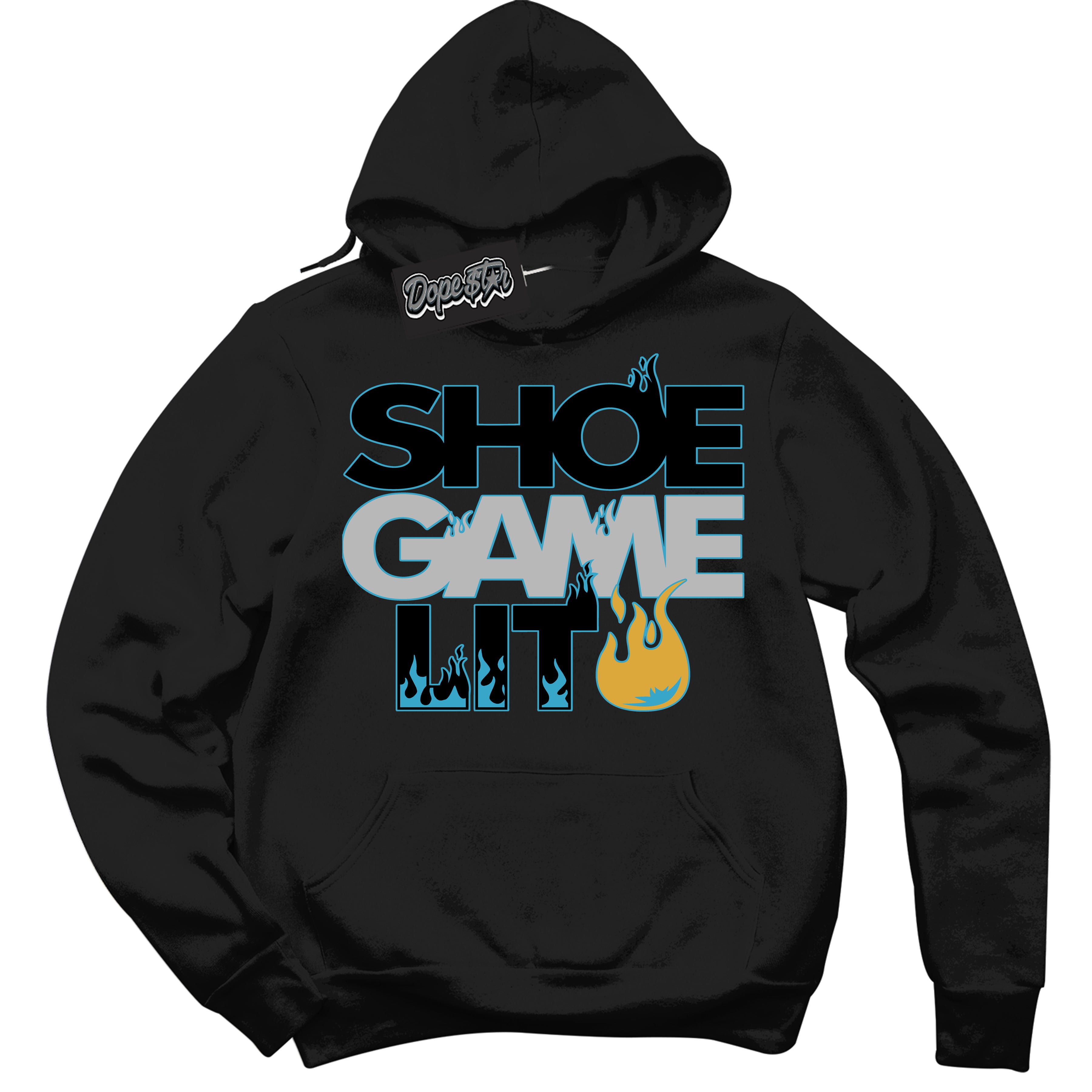 Cool Black Hoodie with “ Shoe Game Lit '' design that Perfectly Matches  Aqua 5s Sneakers.