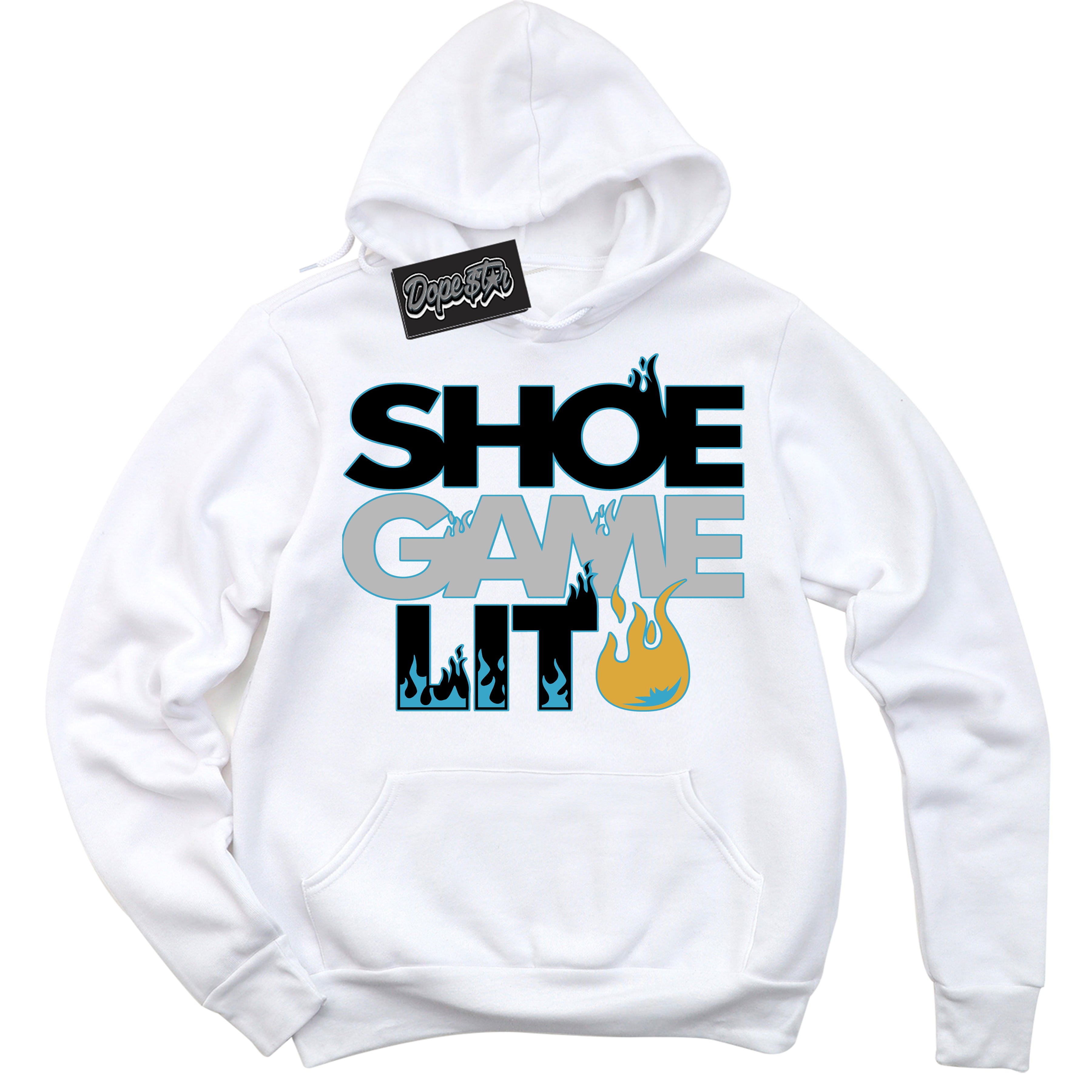 Cool White Hoodie with “ Shoe Game Lit '' design that Perfectly Matches  Aqua 5s Sneakers.