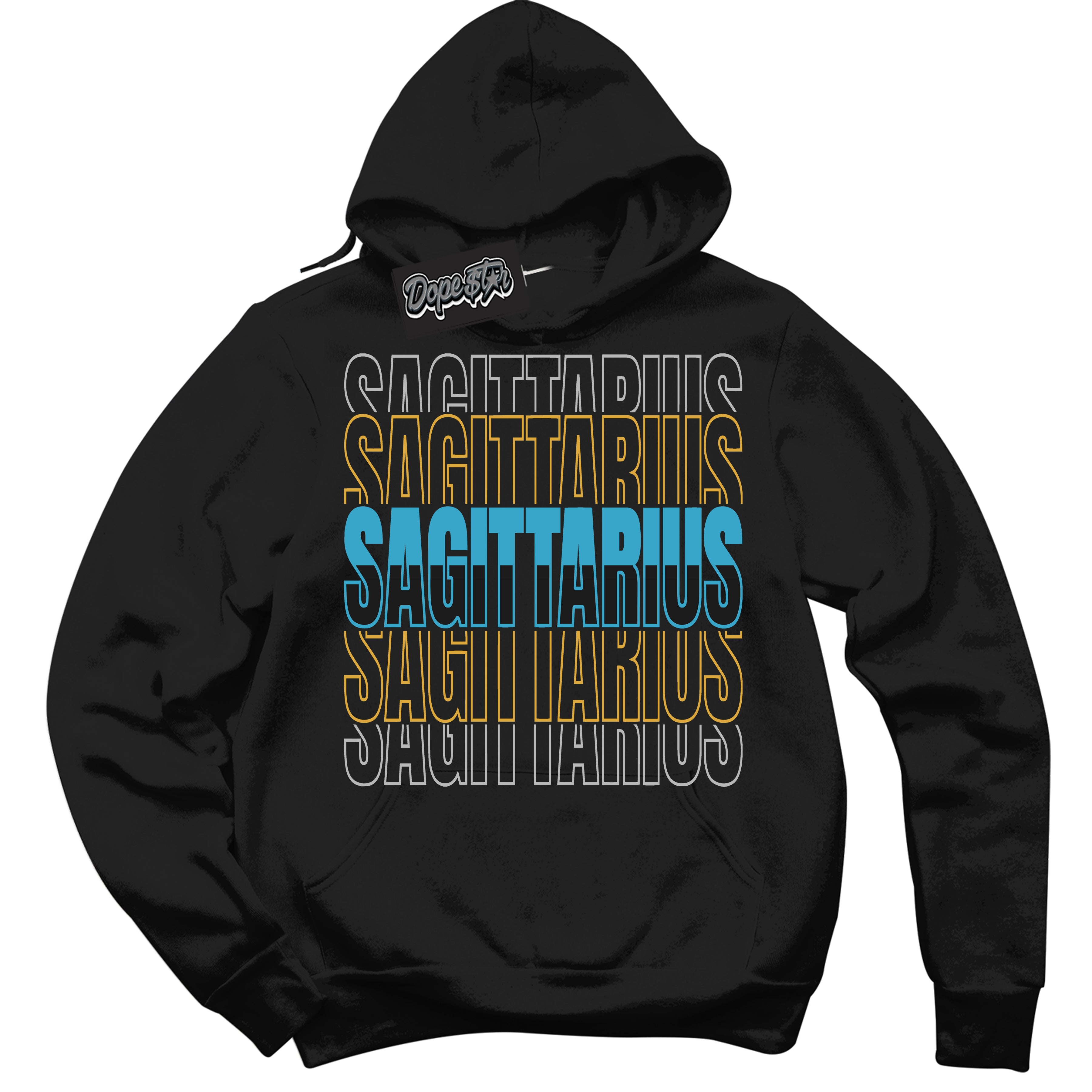 Cool Black Hoodie with “ Sagittarius ”  design that Perfectly Matches Aqua 5s Sneakers.