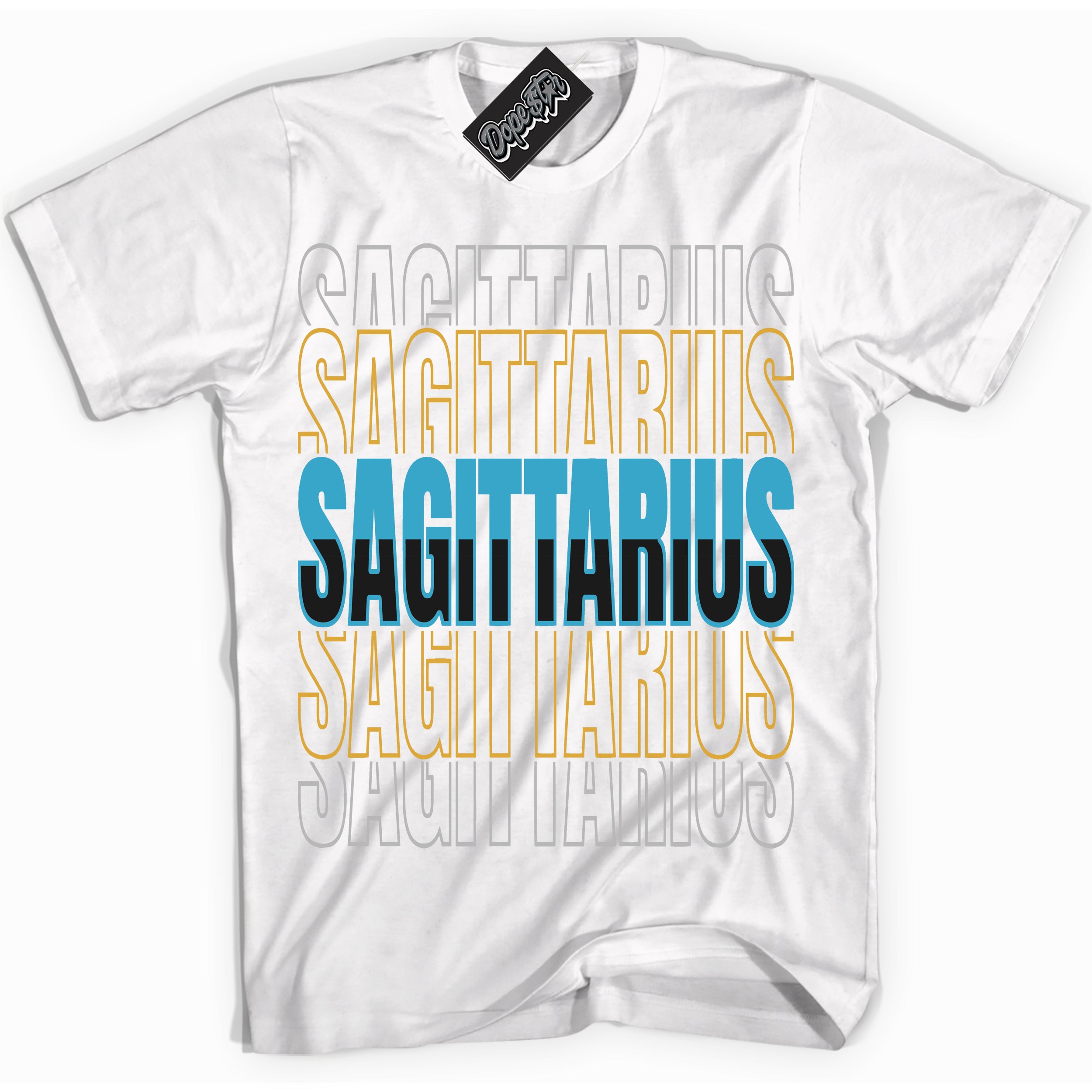 Cool White Shirt with “ Sagittarius” design that perfectly matches Aqua 5s Sneakers.