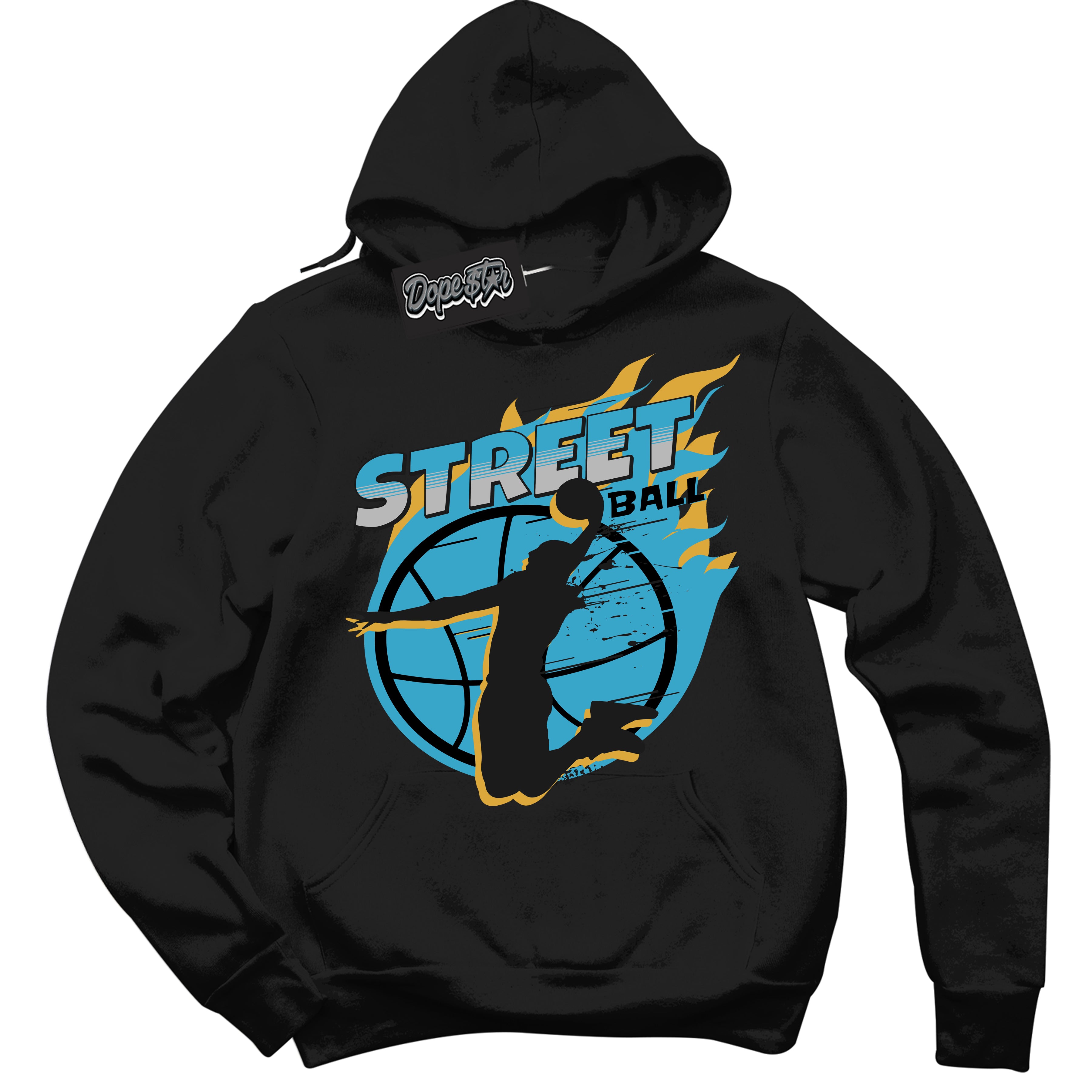 Cool Black Hoodie with “ Street Ball ”  design that Perfectly Matches Aqua 5s Sneakers.