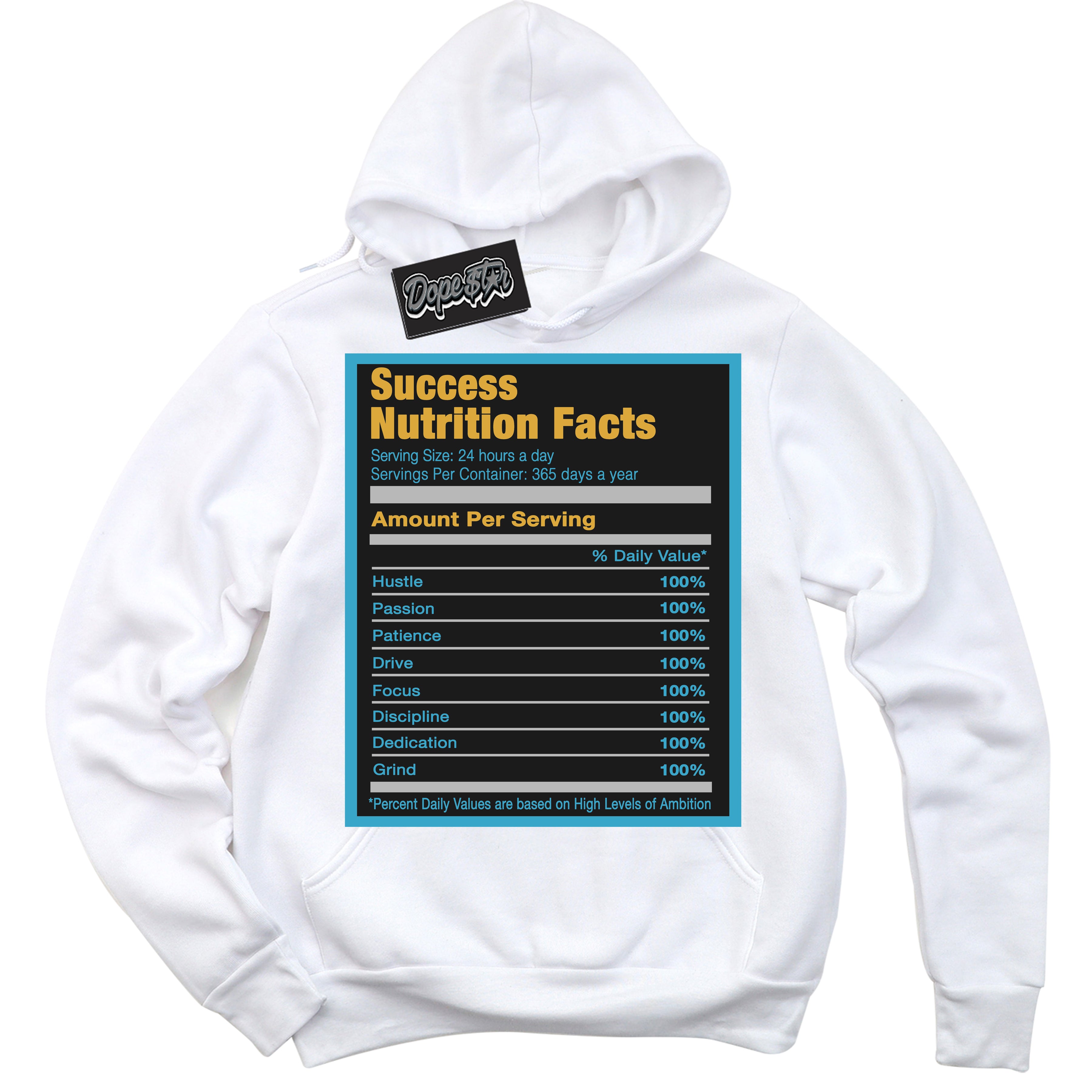 Cool White Hoodie with “ Success Nutrition ”  design that Perfectly Matches Aqua 5s Sneakers.