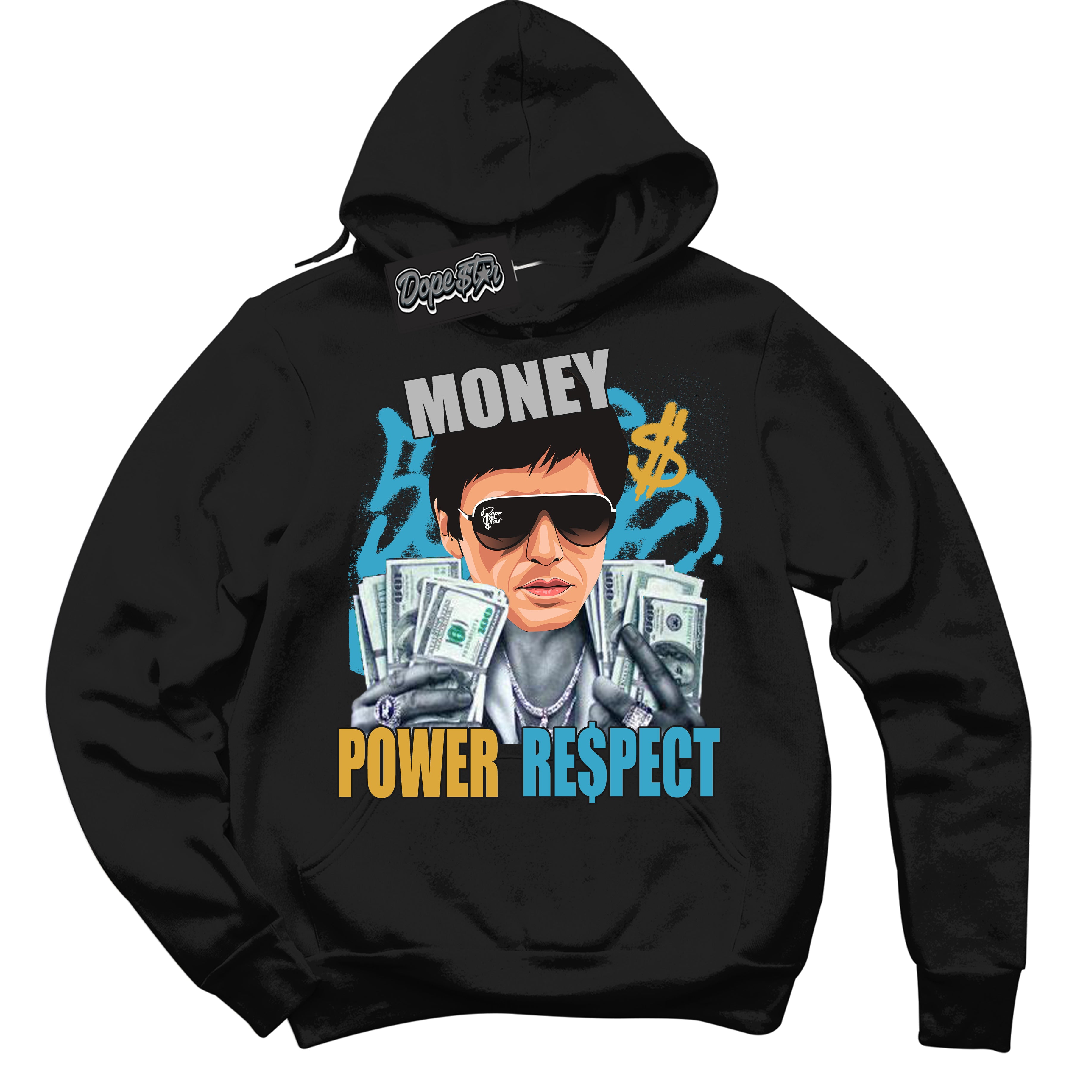 Cool Black Hoodie with “ Tony Montana ”  design that Perfectly Matches Aqua 5s Sneakers.