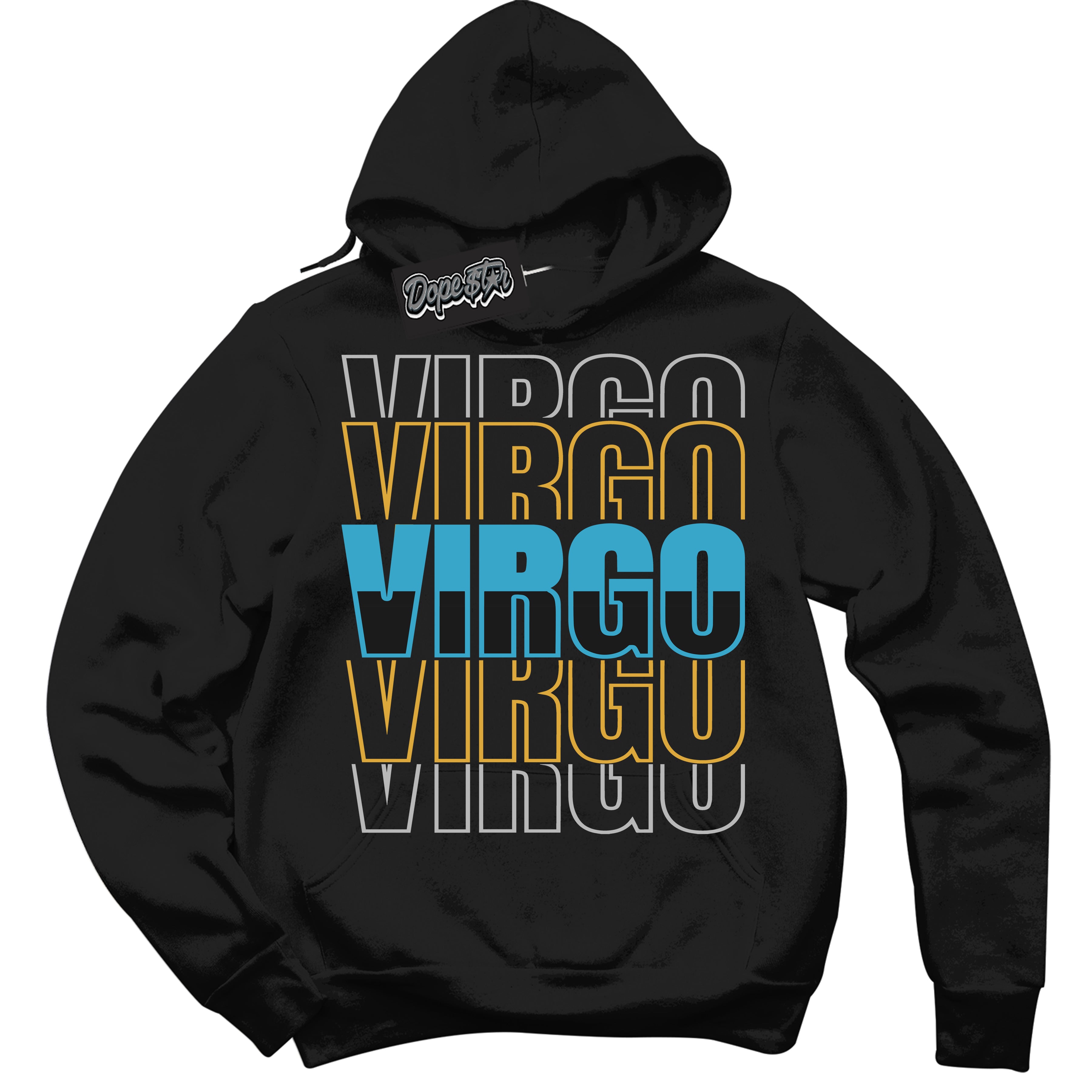 Cool Black Hoodie with “ Virgo ”  design that Perfectly Matches Aqua 5s Sneakers.