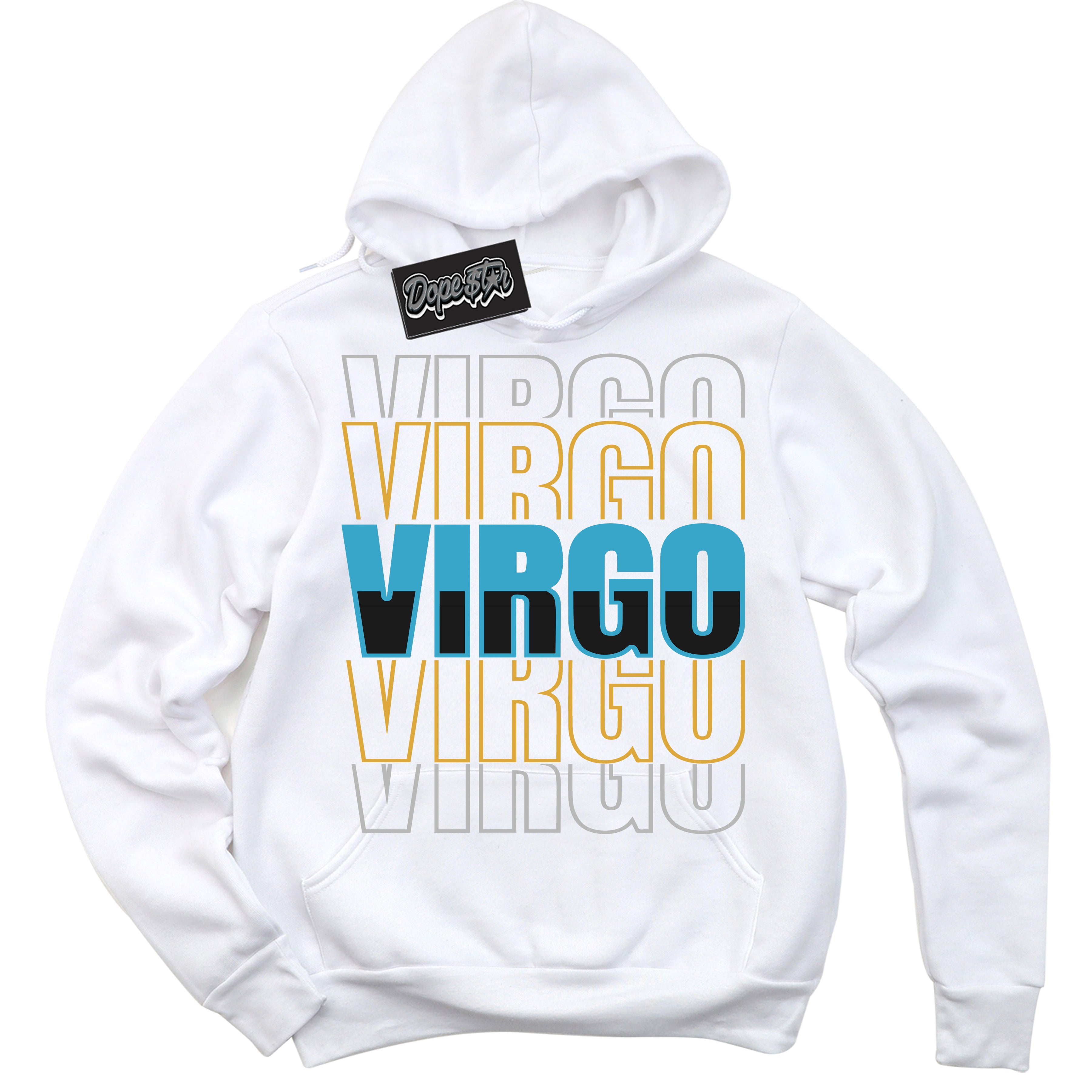 Cool White Hoodie with “ Virgo ”  design that Perfectly Matches Aqua 5s Sneakers.