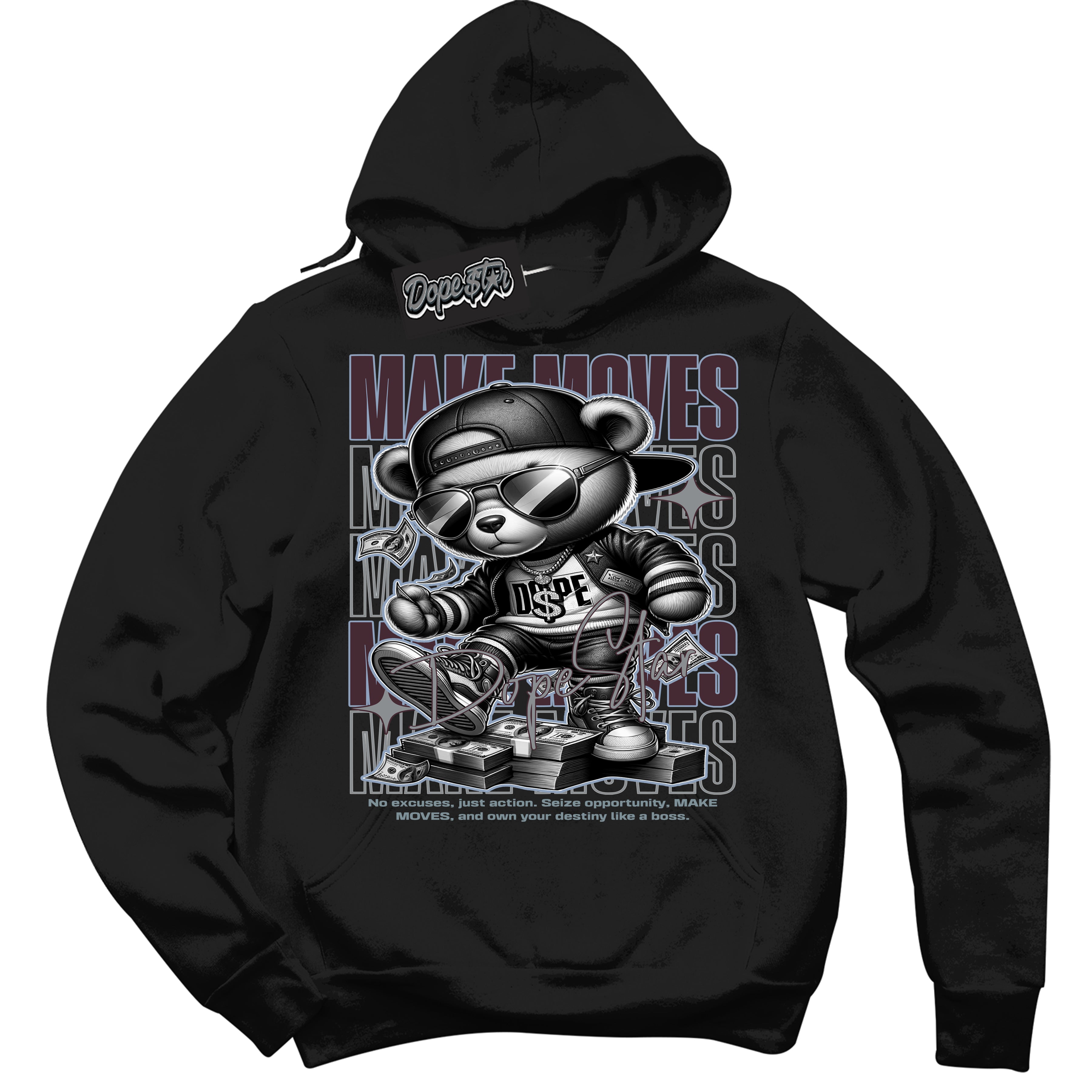 Cool Black Hoodie with “ Makin Moves ”  design that Perfectly Matches Burgundy 5s Sneakers.