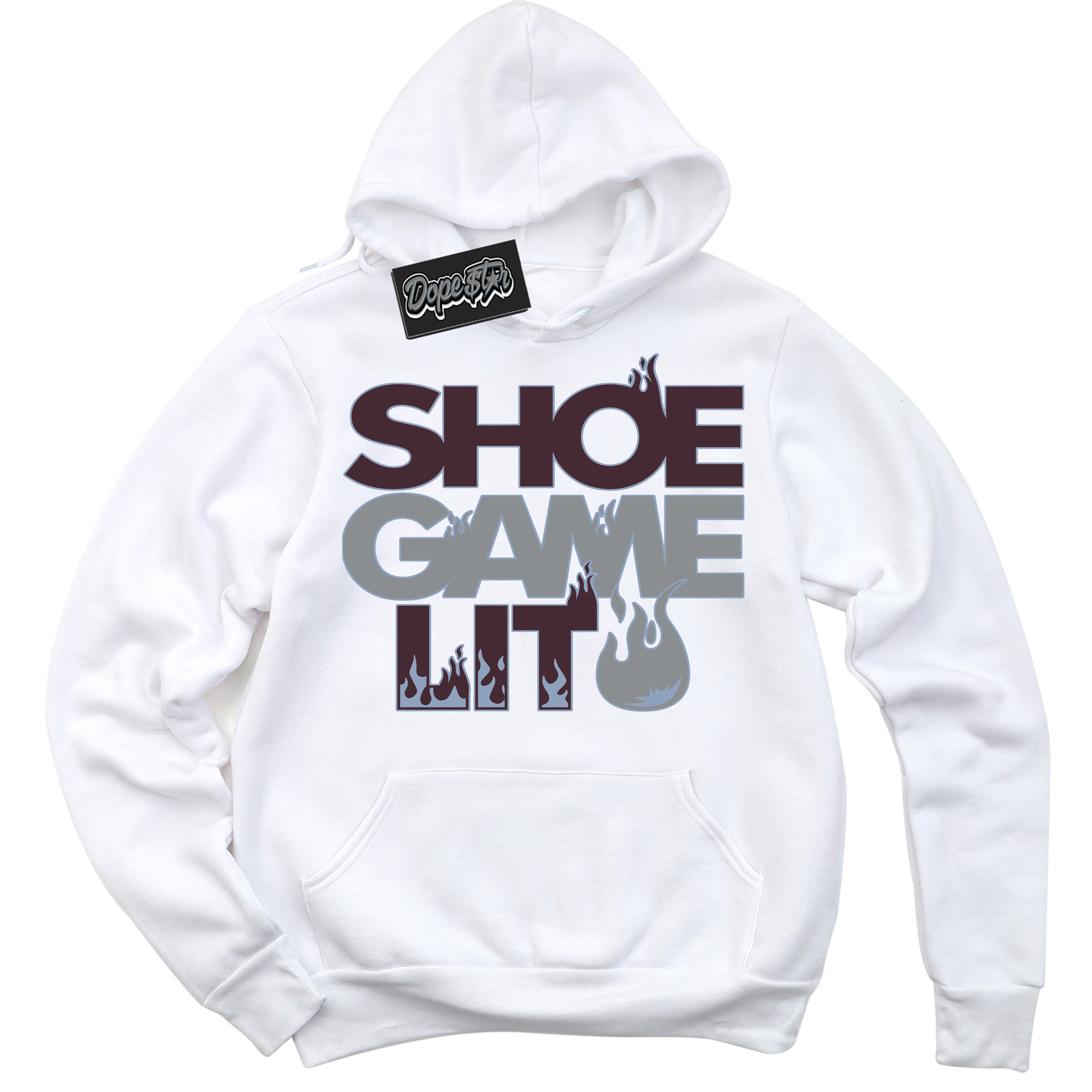 Cool White Hoodie with “ Shoe Game Lit '' design that Perfectly Matches  Burgundy 5s Sneakers.