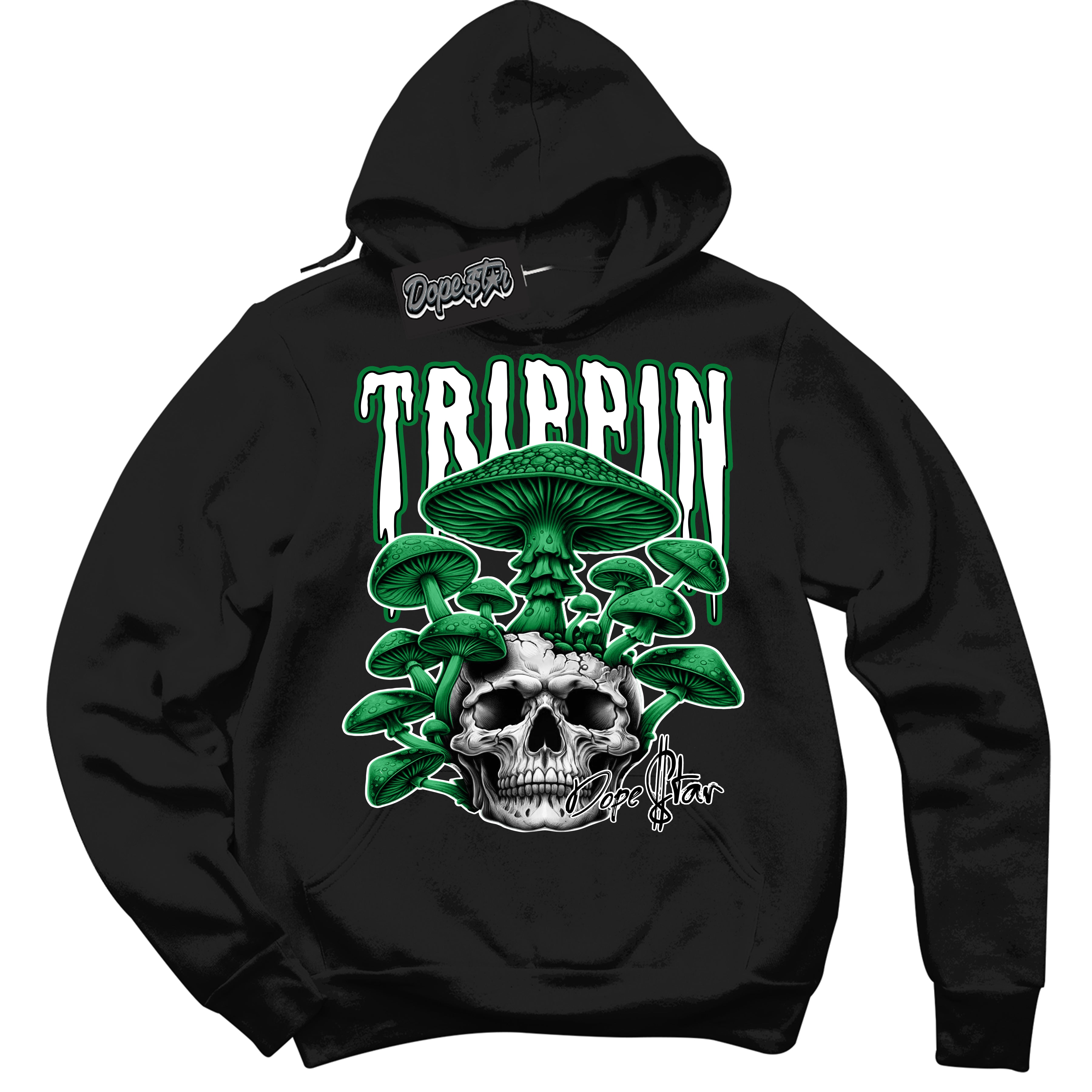 Cool Black Hoodie with “ Trippin”  design that Perfectly Matches Lucky Green 5s Sneakers.