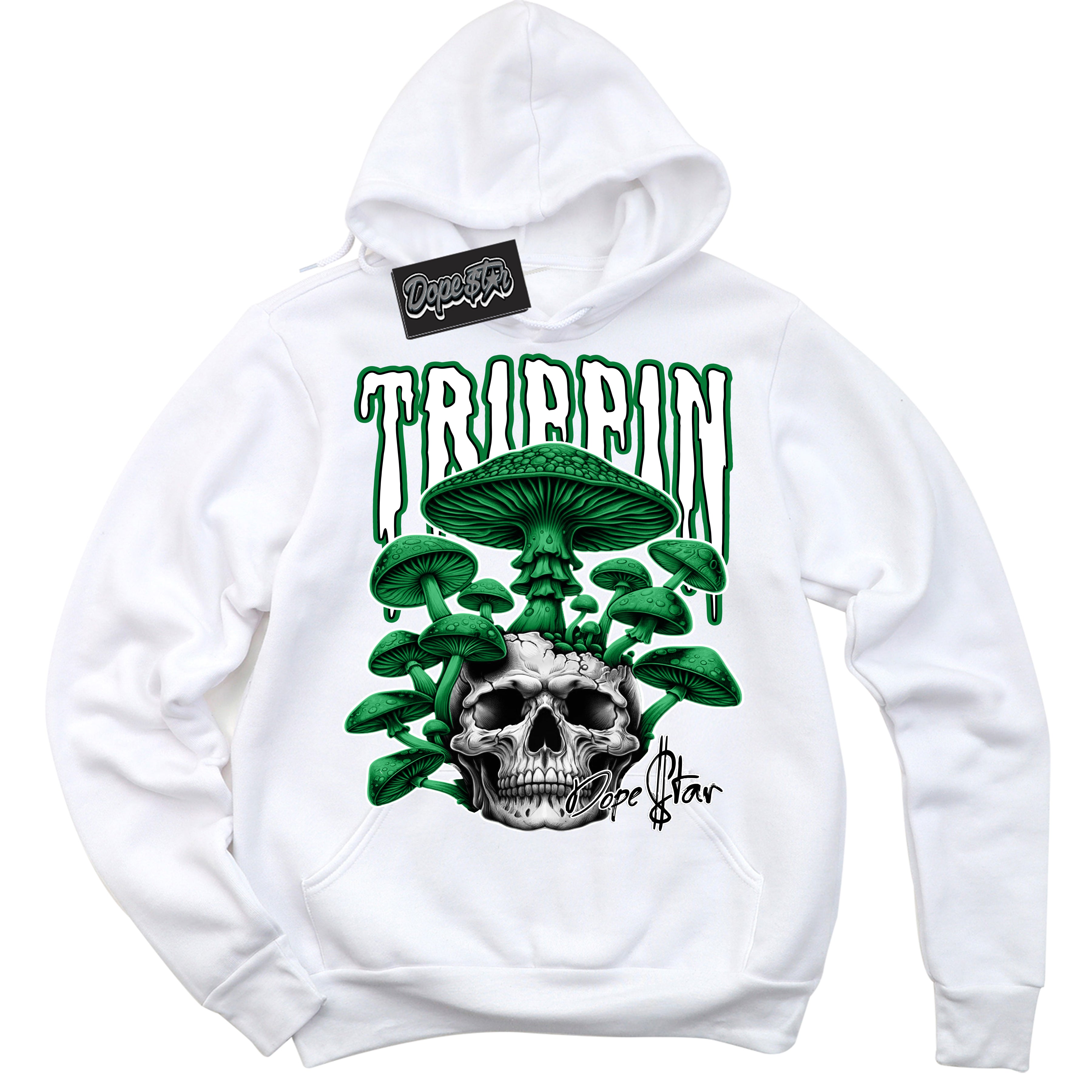 Cool White Hoodie with “ Trippin”  design that Perfectly Matches Lucky Green 5s Sneakers.