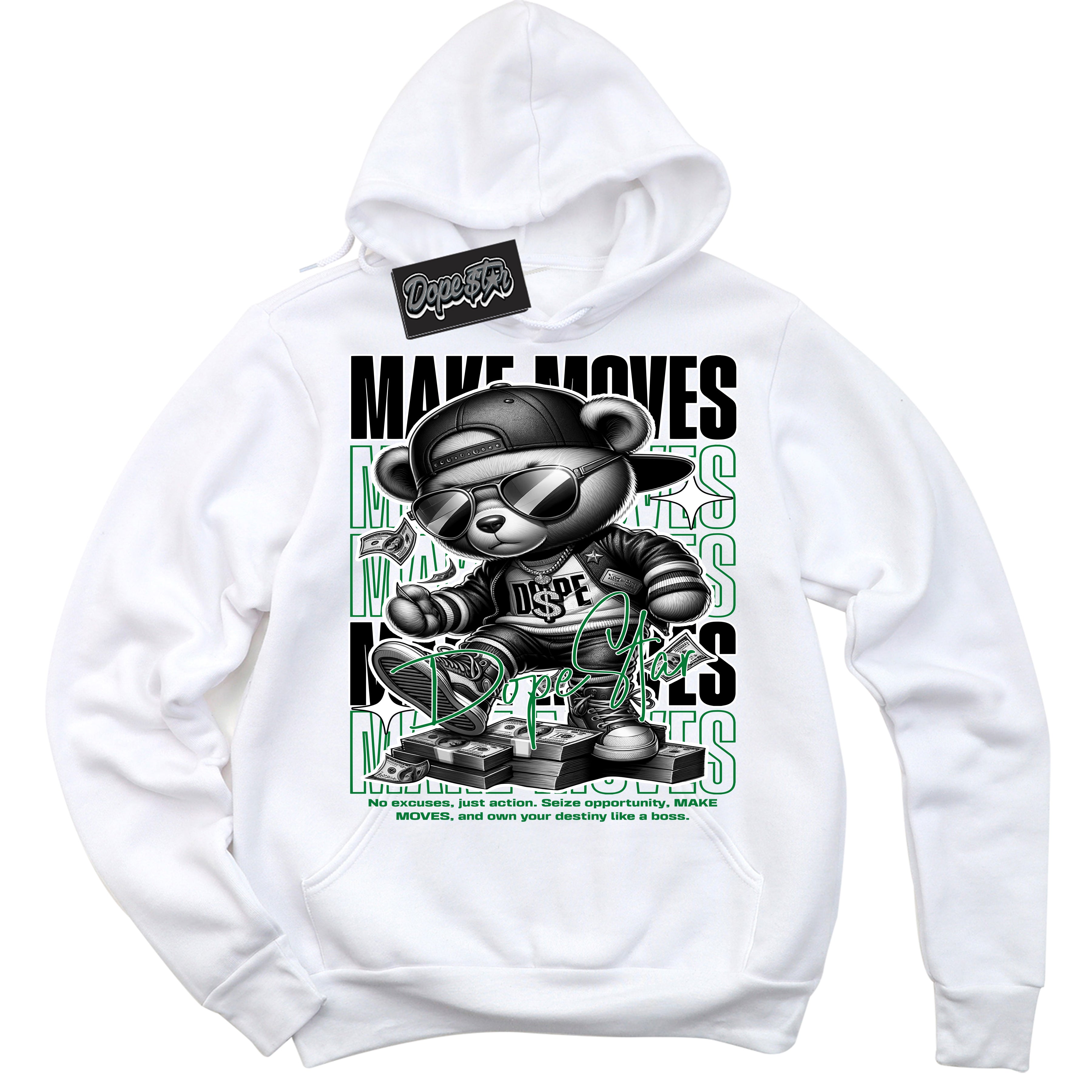 Cool White Hoodie with “ Makin Moves ”  design that Perfectly Matches Lucky Green 5s Sneakers.