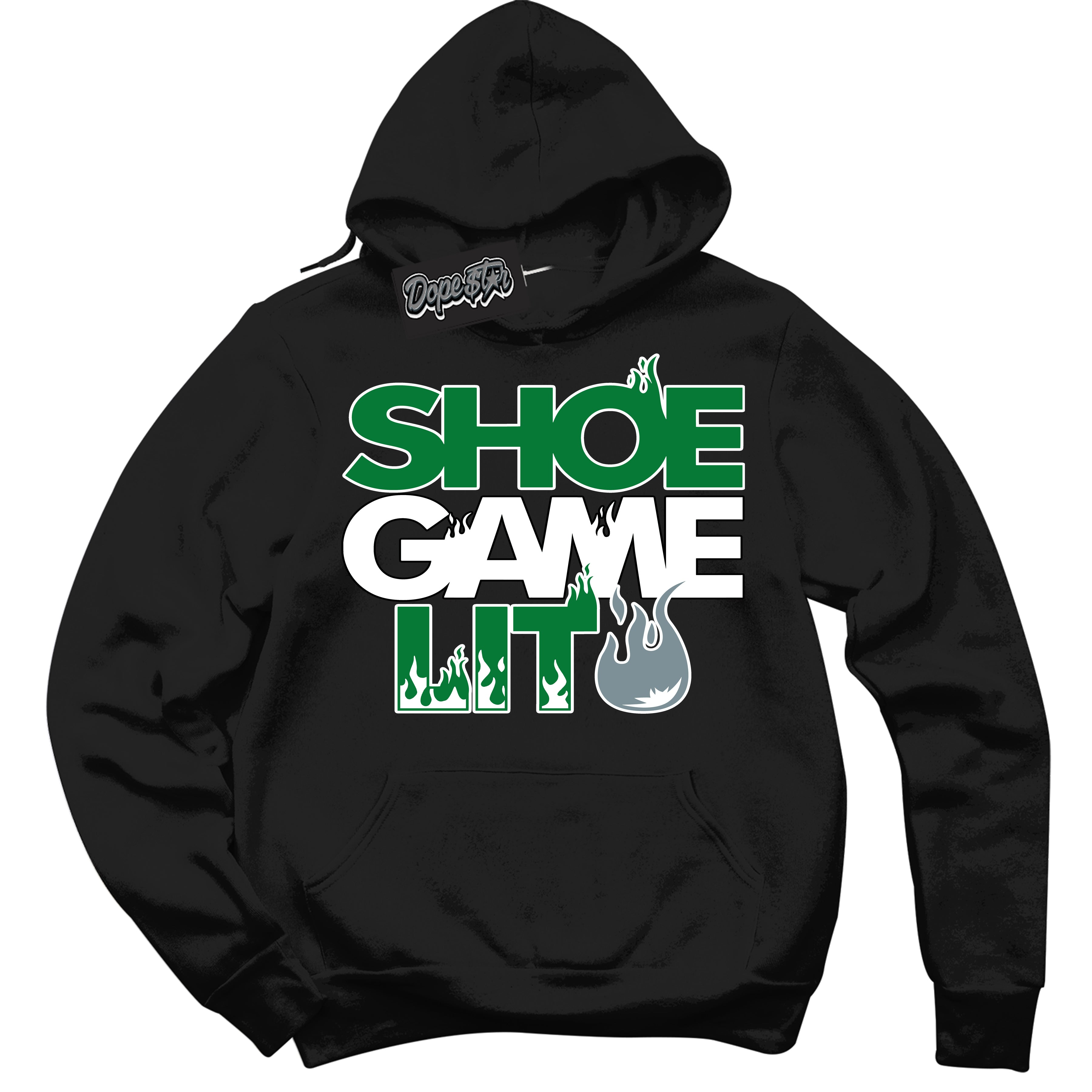 Cool Black Hoodie with “ Shoe Game Lit '' design that Perfectly Matches  Lucky Green 5s Sneakers.