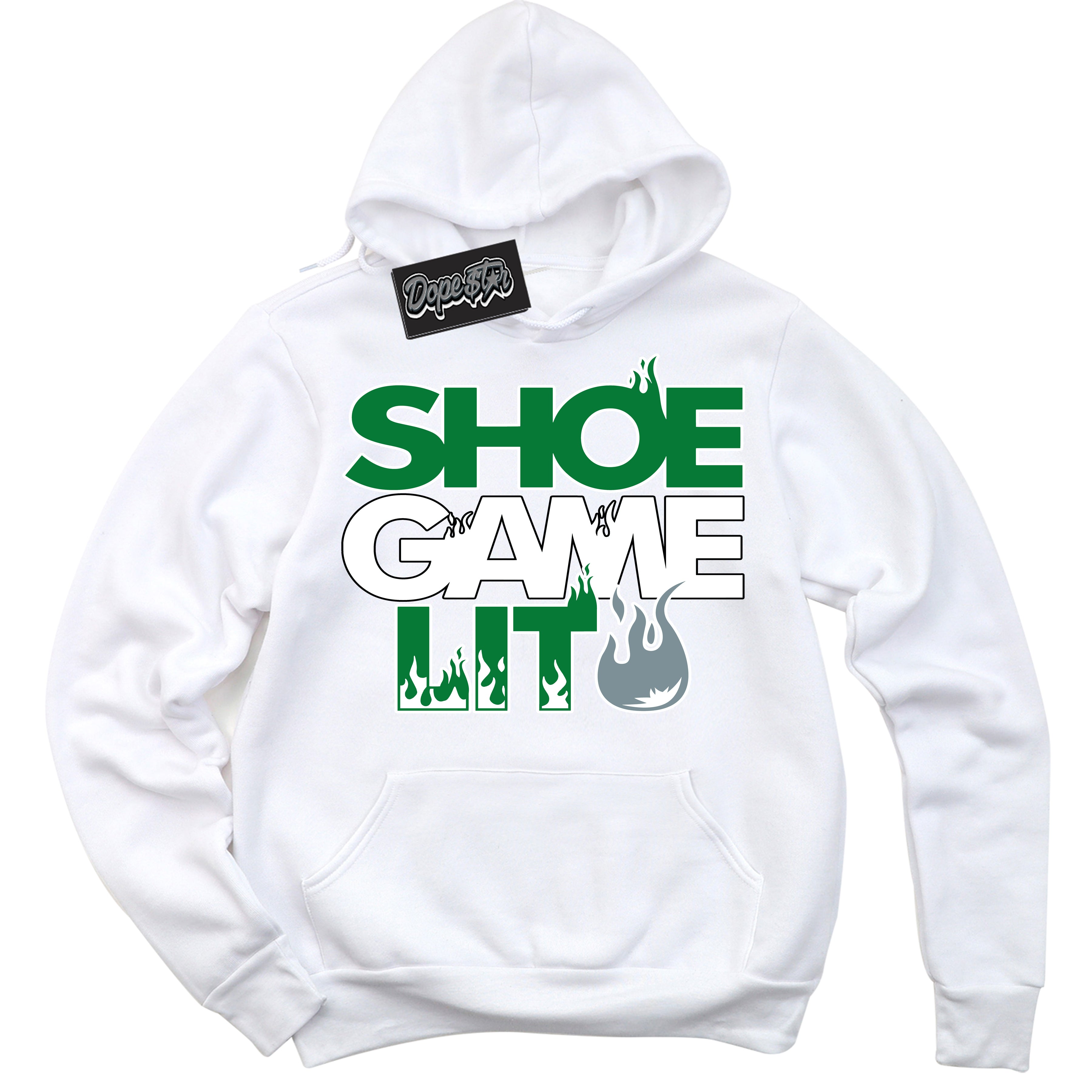 Cool White Hoodie with “ Shoe Game Lit '' design that Perfectly Matches  Lucky Green 5s Sneakers.