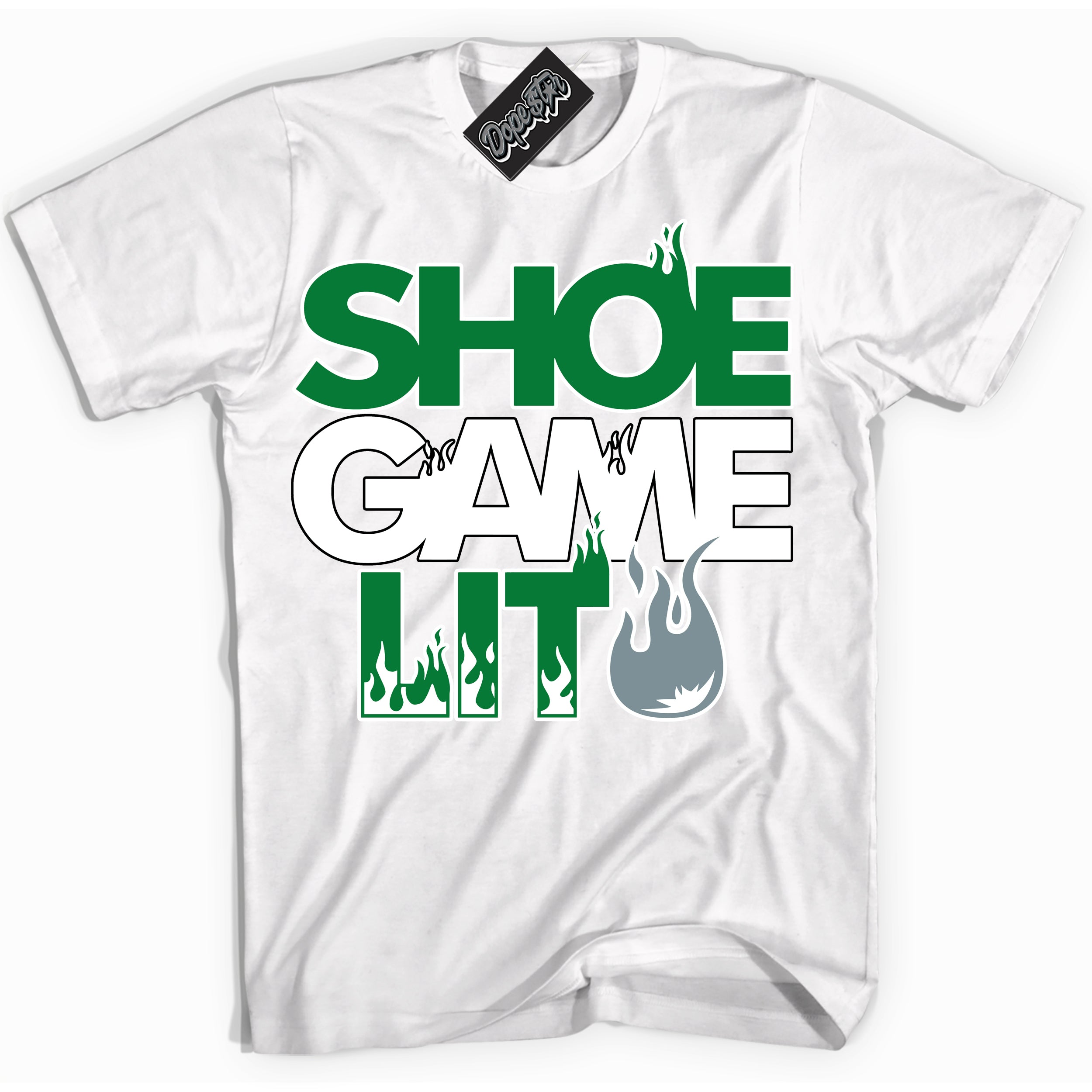 Cool White Shirt with “ Shoe Game Lit ” design that perfectly matches Lucky Green 5s Sneakers.