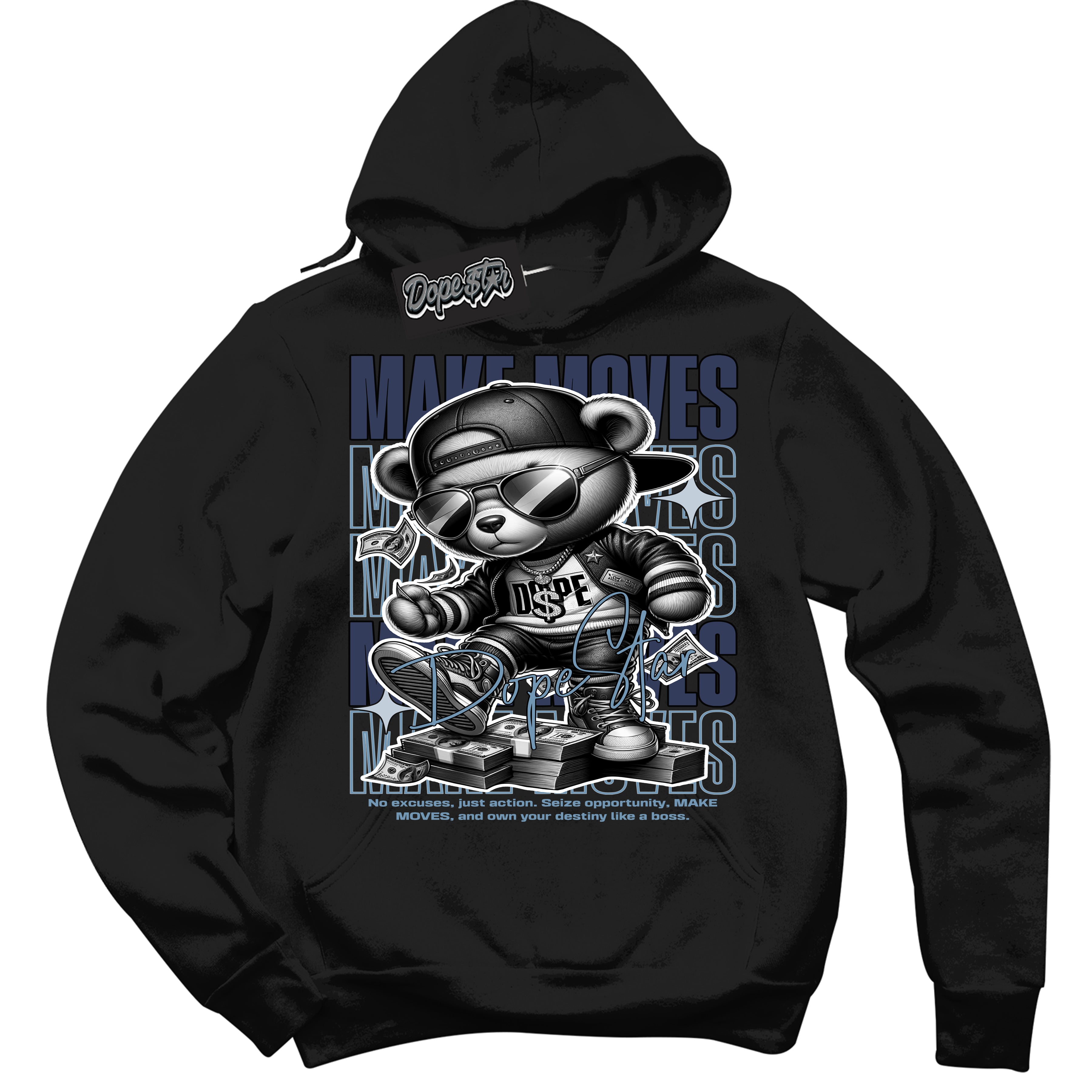 Cool Black Hoodie with “ Makin Moves ”  design that Perfectly Matches Midnight Navy 5s Sneakers.