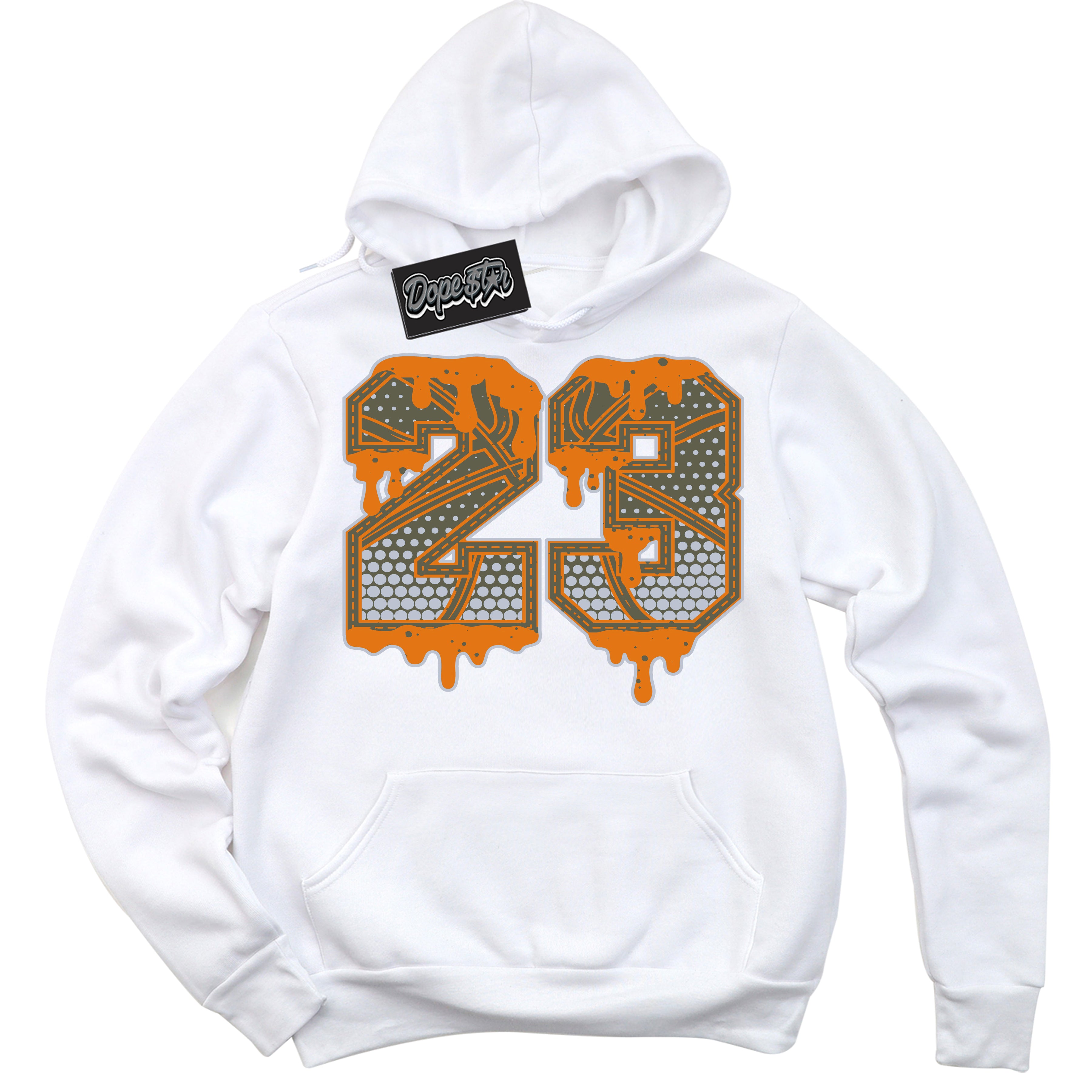 Cool White Hoodie with “ 23 Ball ”  design that Perfectly Matches Olive 5s Sneakers.