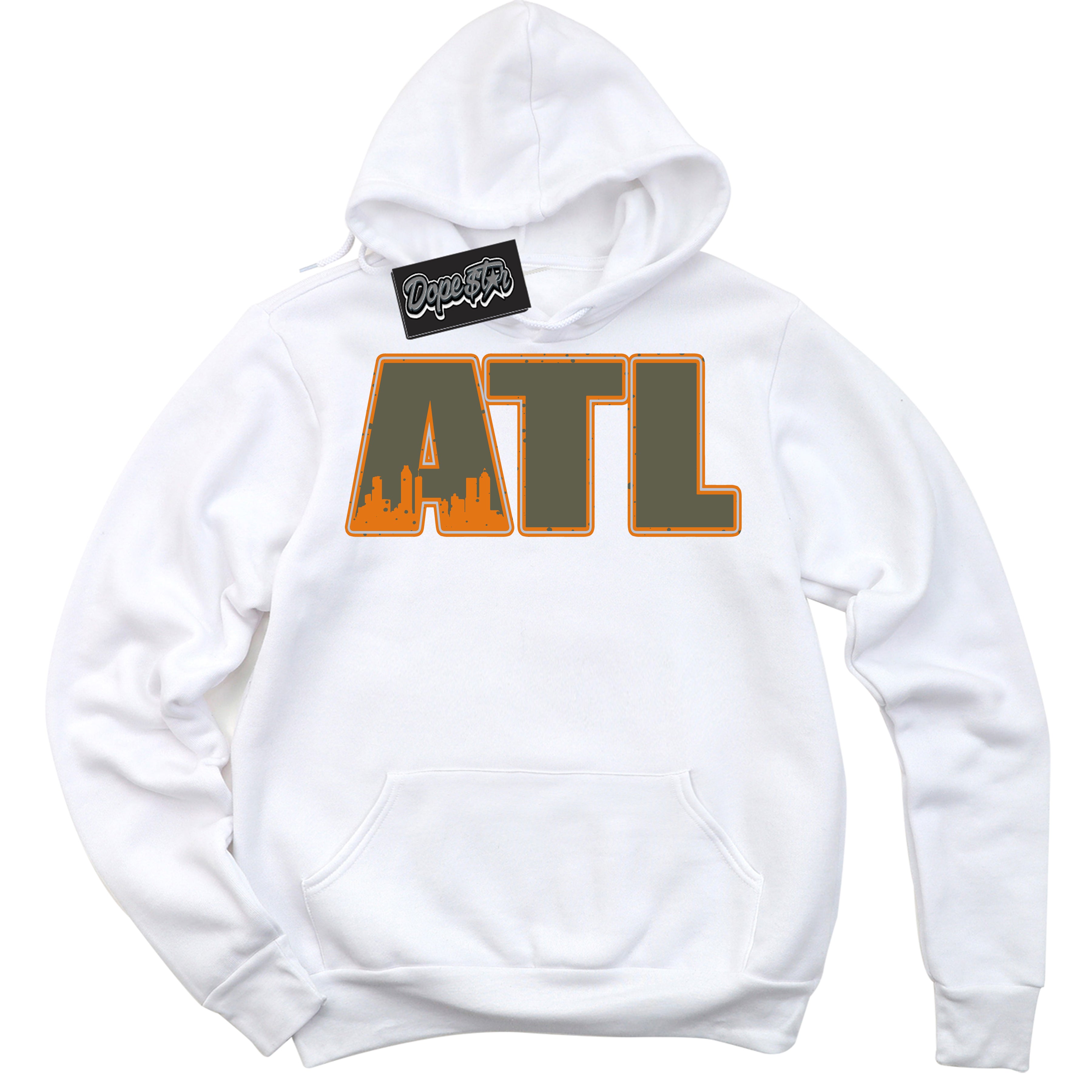 Cool White Hoodie with “ Atlanta ”  design that Perfectly Matches Olive 5s Sneakers.