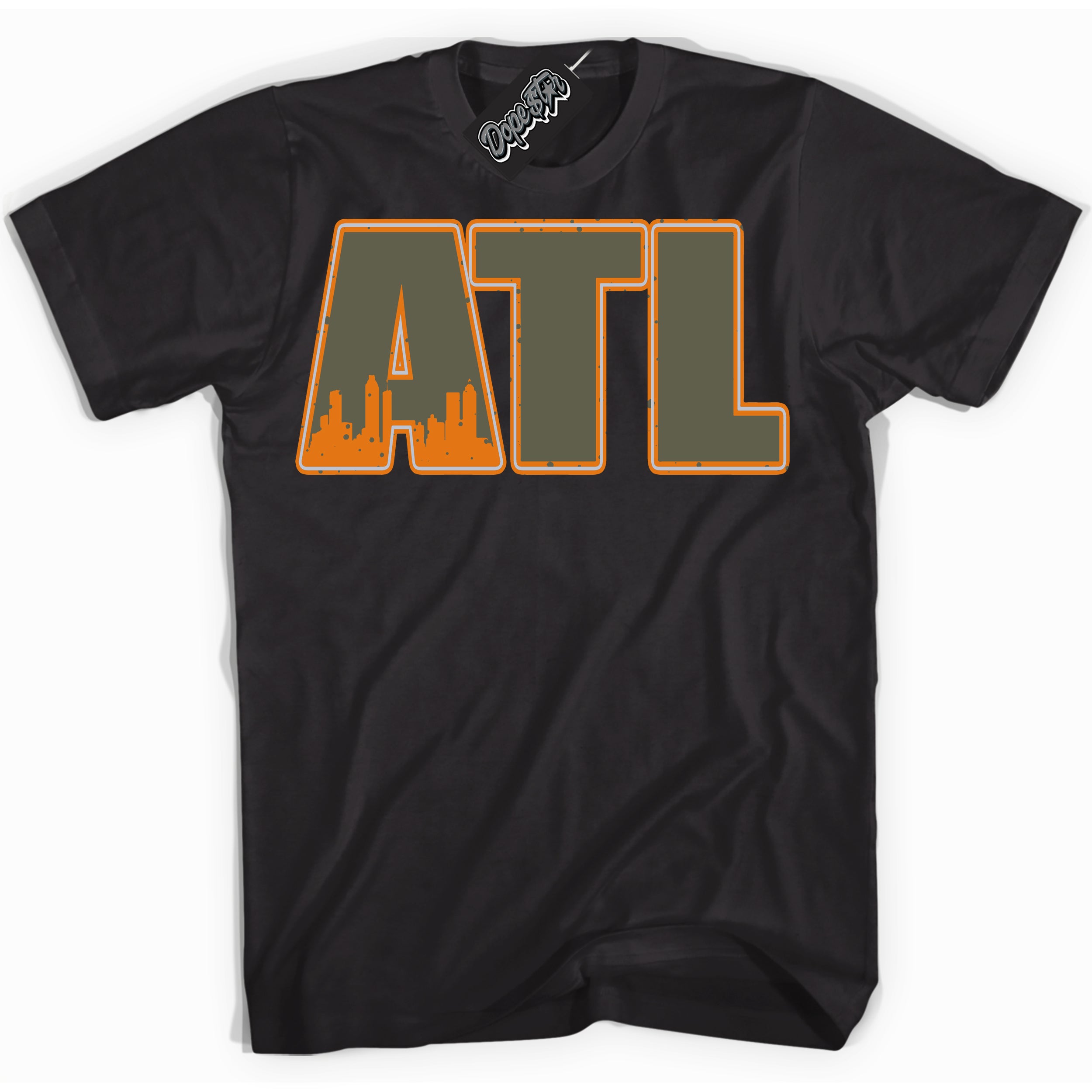 Cool Black Shirt with “ Atlanta” design that perfectly matches Olive 5s Sneakers.