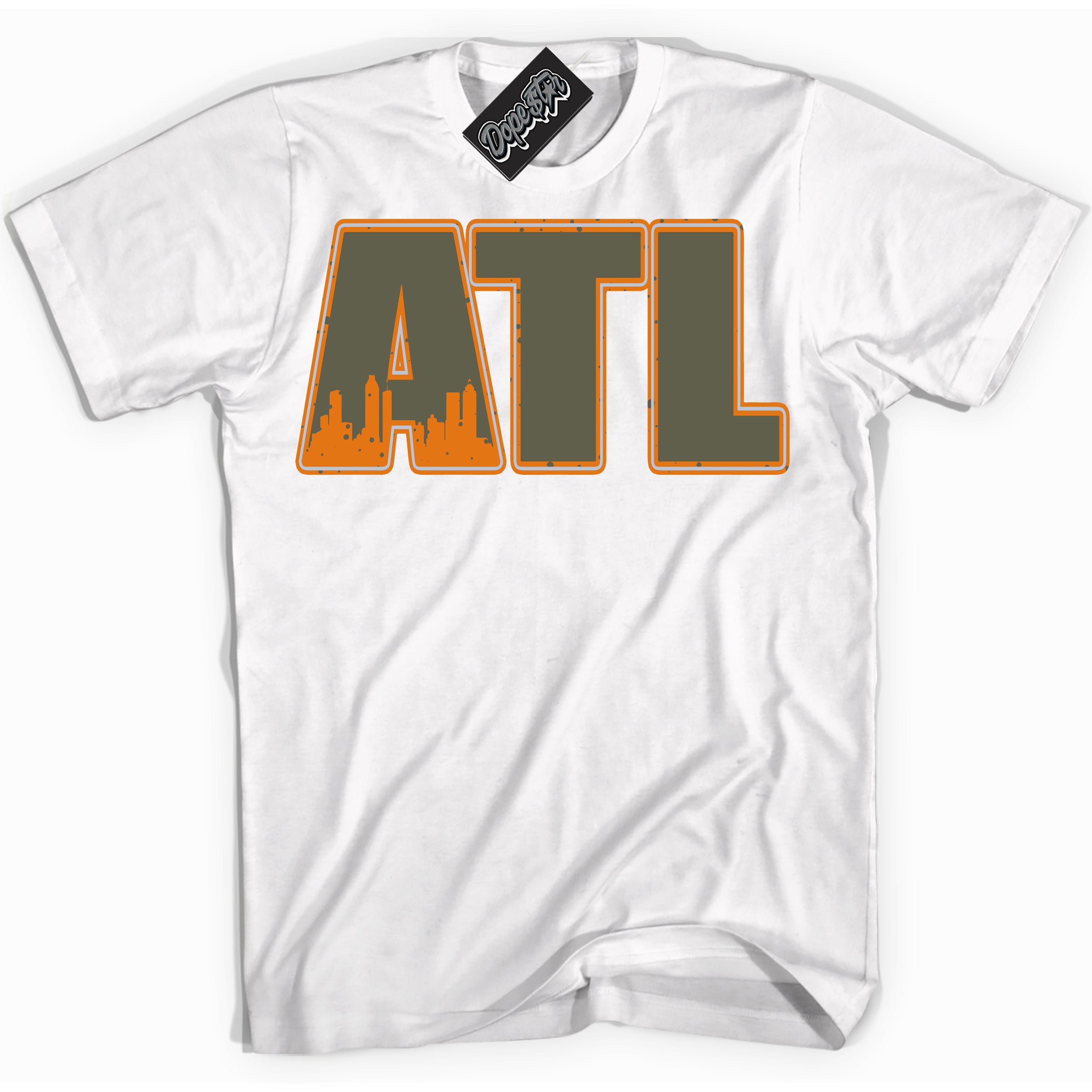 Cool White Shirt with “ Atlanta” design that perfectly matches Olive 5s Sneakers.