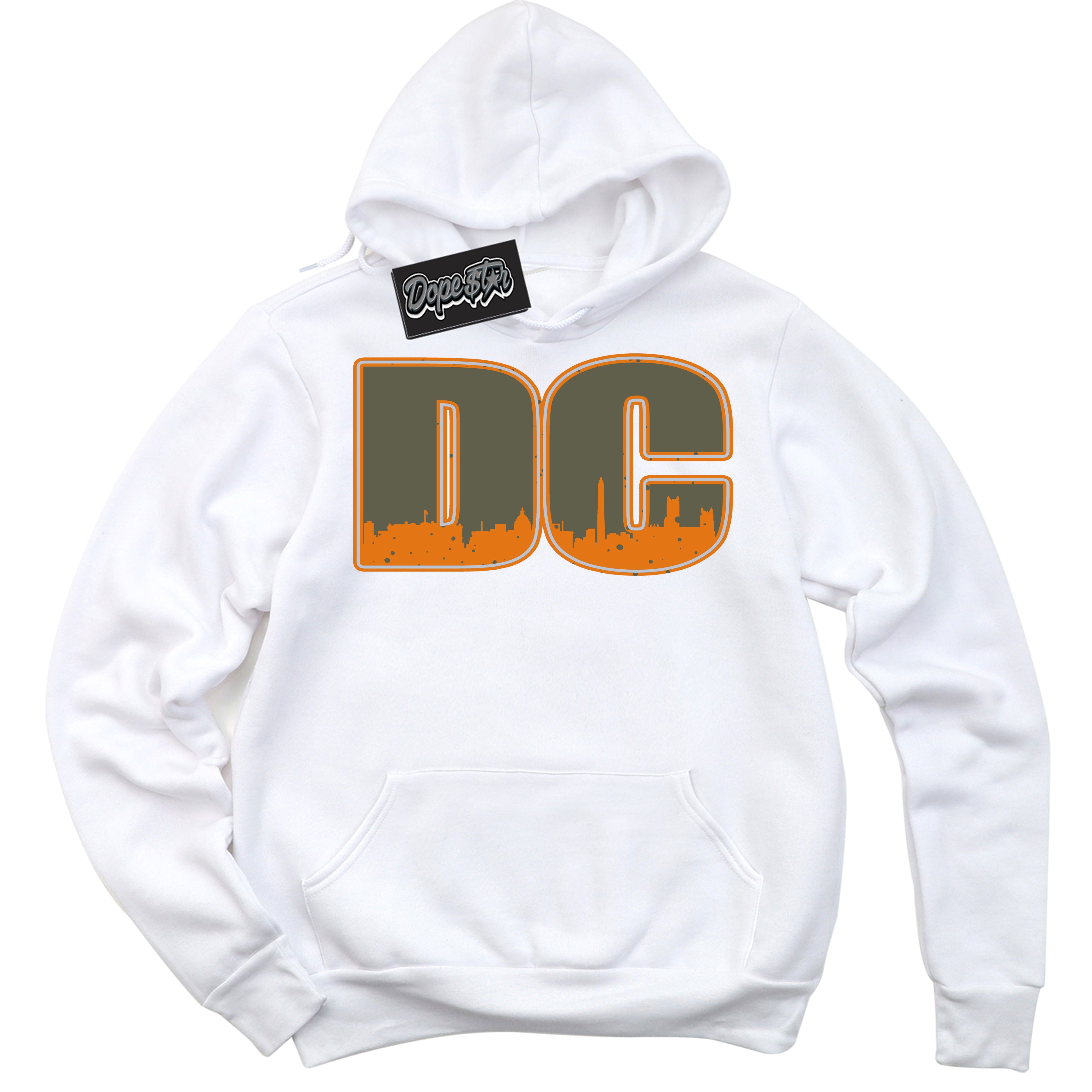 Cool White Hoodie with “ DC ”  design that Perfectly Matches Olive 5s Sneakers.