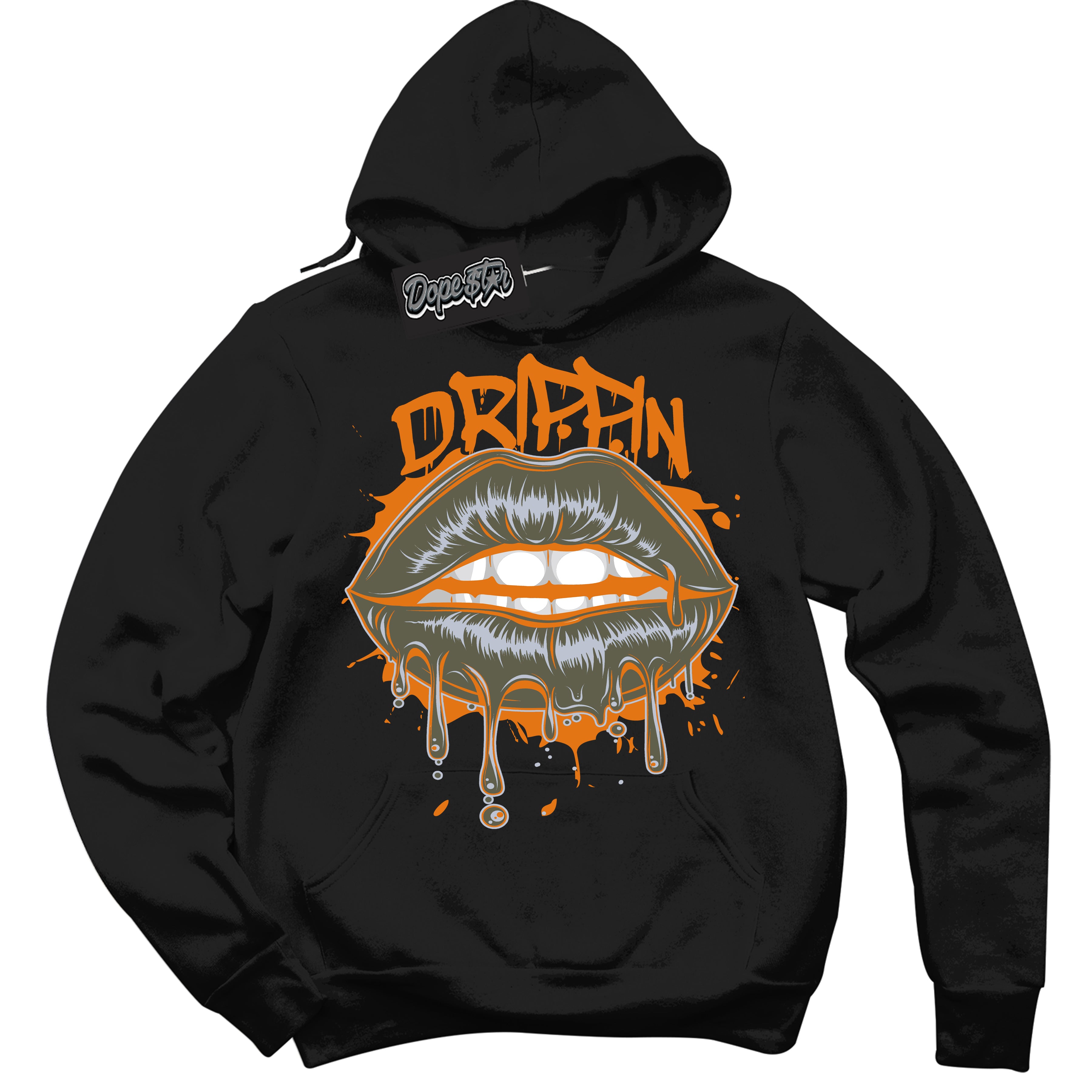 Cool Black Hoodie with “ Drippin ”  design that Perfectly Matches Olive 5s Sneakers.