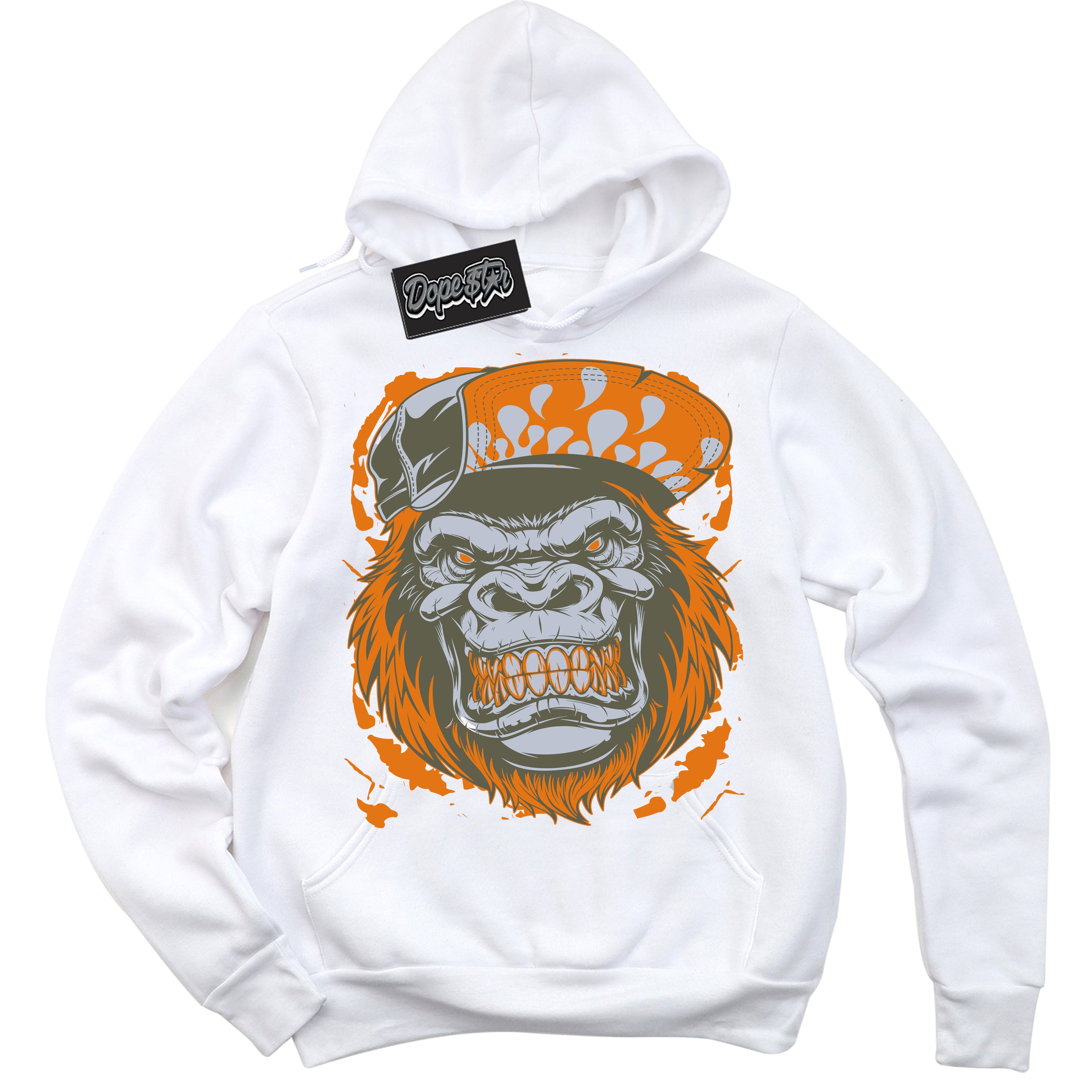 Cool White Hoodie with “ Gorilla Beast ”  design that Perfectly Matches Olive 5s Sneakers.