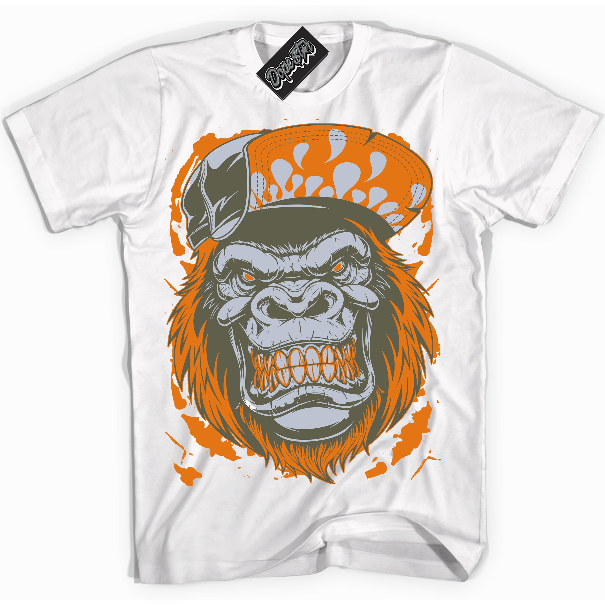 Cool White Shirt with “ Gorilla Beast” design that perfectly matches Olive 5s Sneakers.