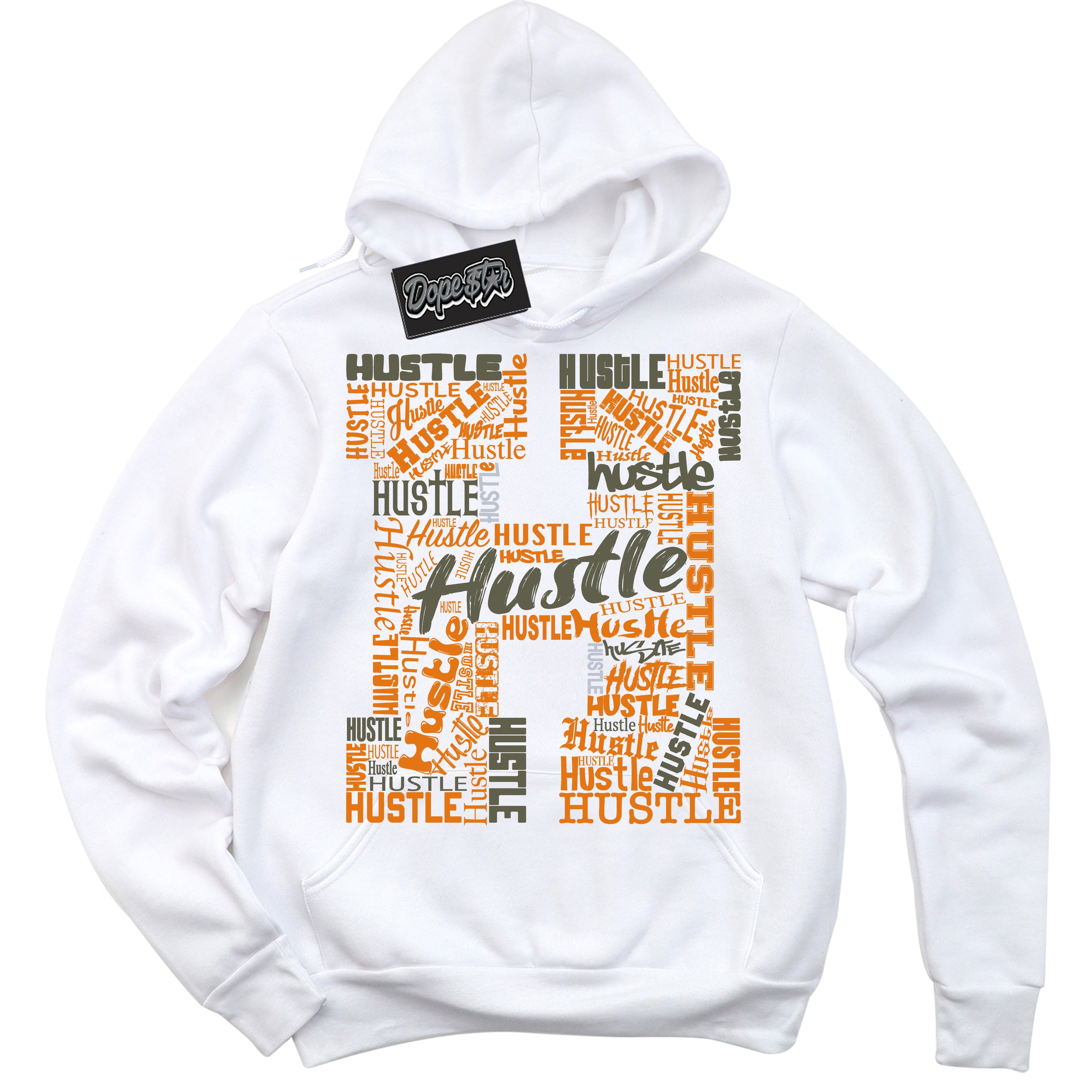 Cool White Hoodie with “ Hustle H ”  design that Perfectly Matches Olive 5s Sneakers.