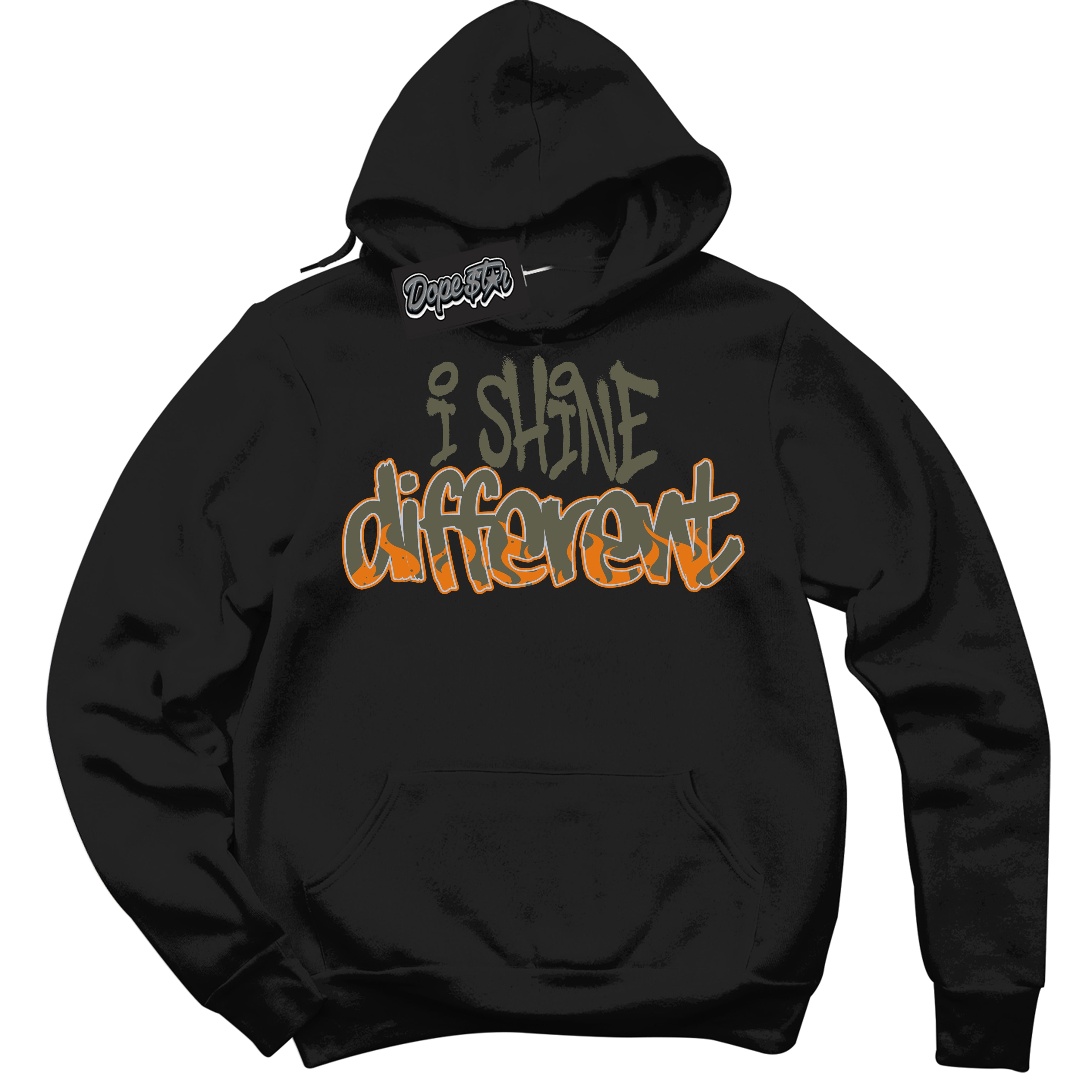 Cool Black Hoodie with “ I Shine Different ”  design that Perfectly Matches Olive 5s Sneakers.