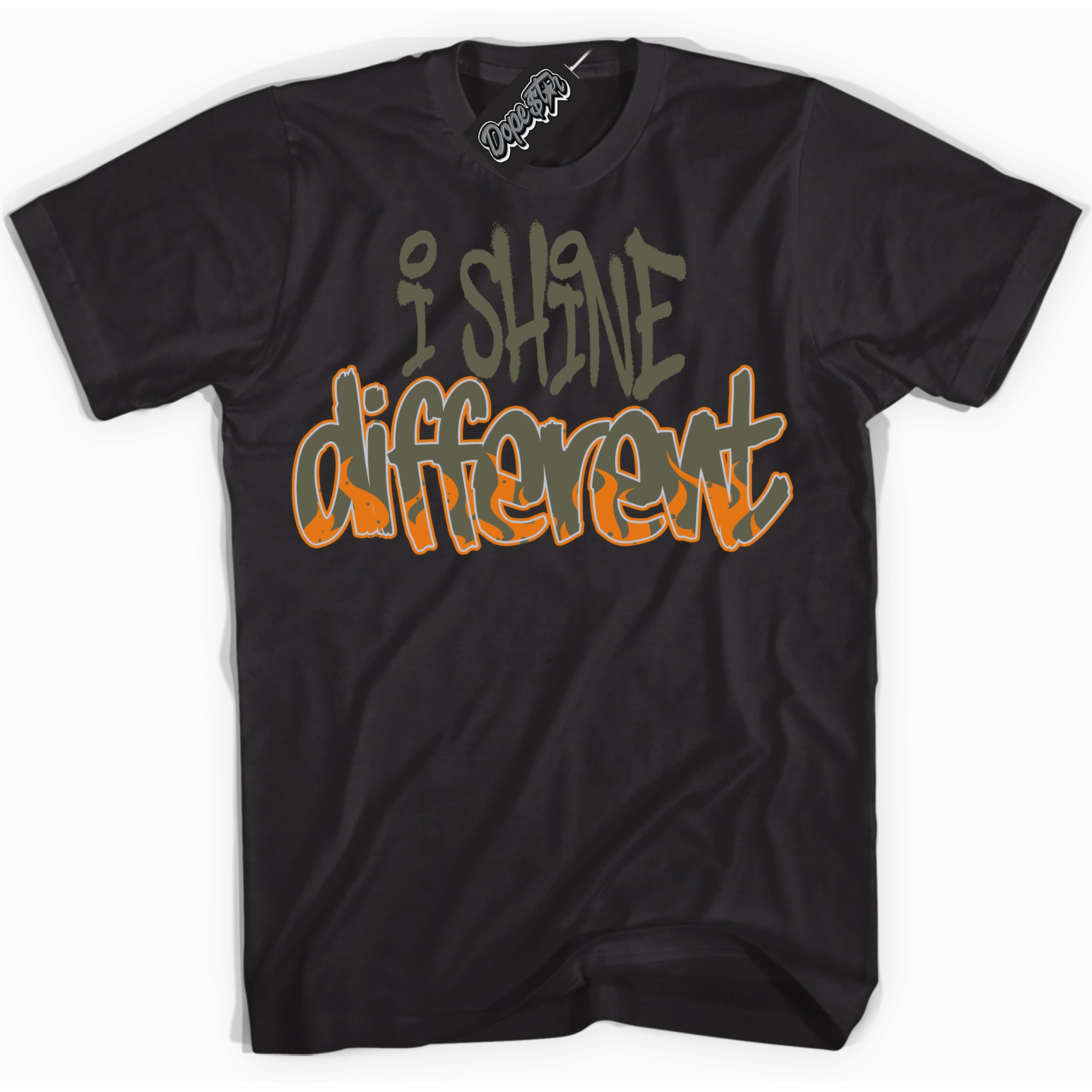 Cool Black Shirt with “ I Shine Different” design that perfectly matches Olive 5s Sneakers.