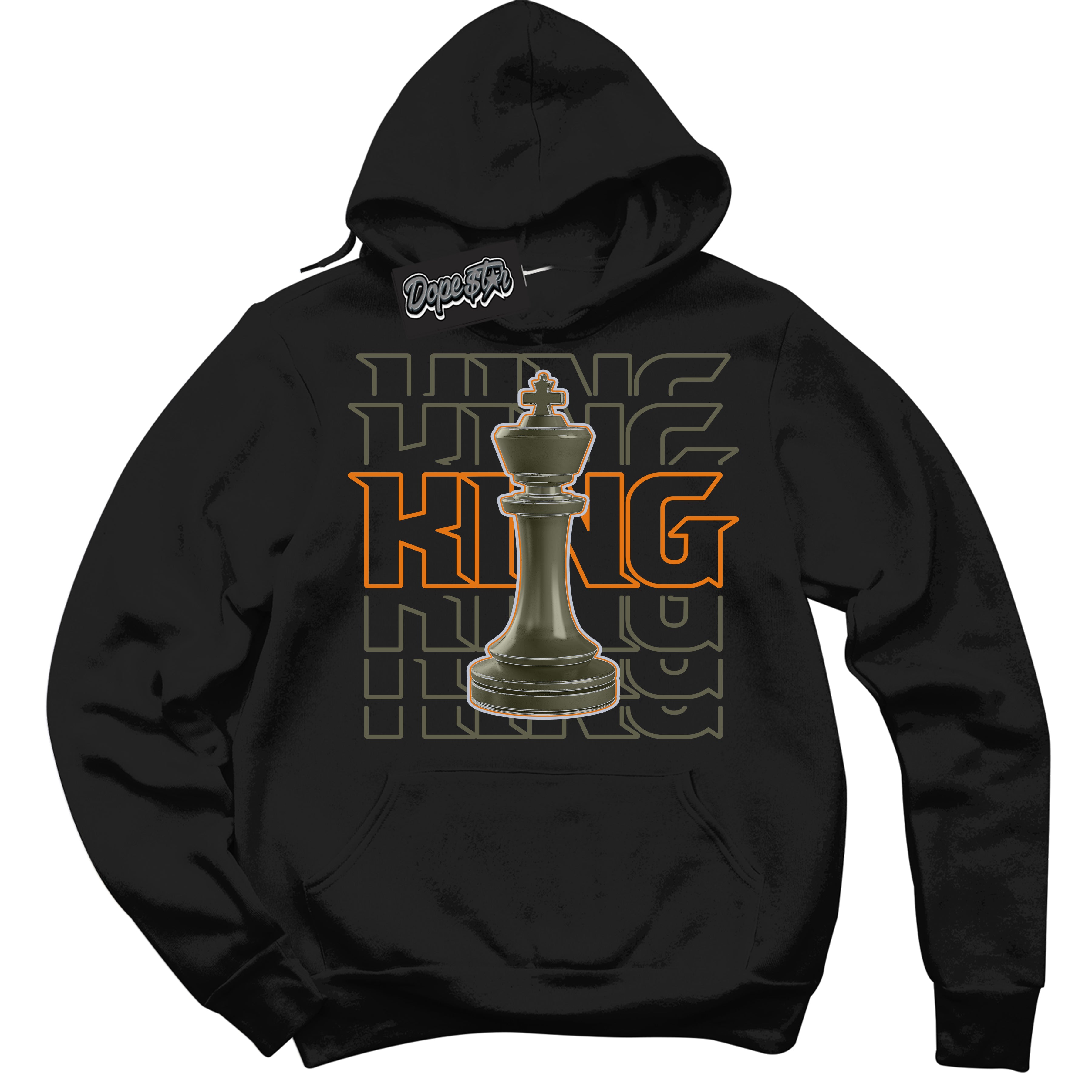 Cool Black Hoodie with “ King Chess ”  design that Perfectly Matches Olive 5s Sneakers.