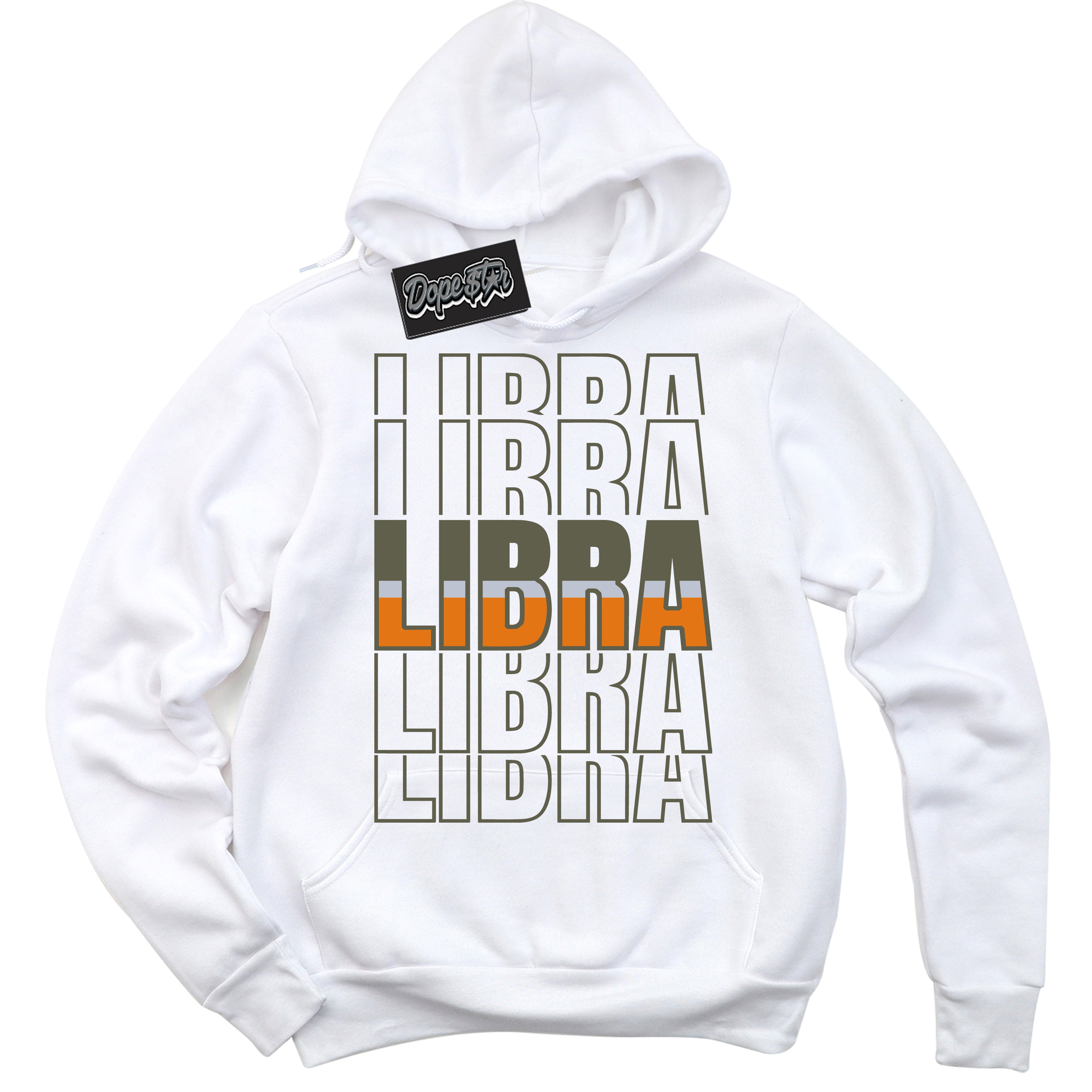 Cool White Hoodie with “ Libra ”  design that Perfectly Matches Olive 5s Sneakers.