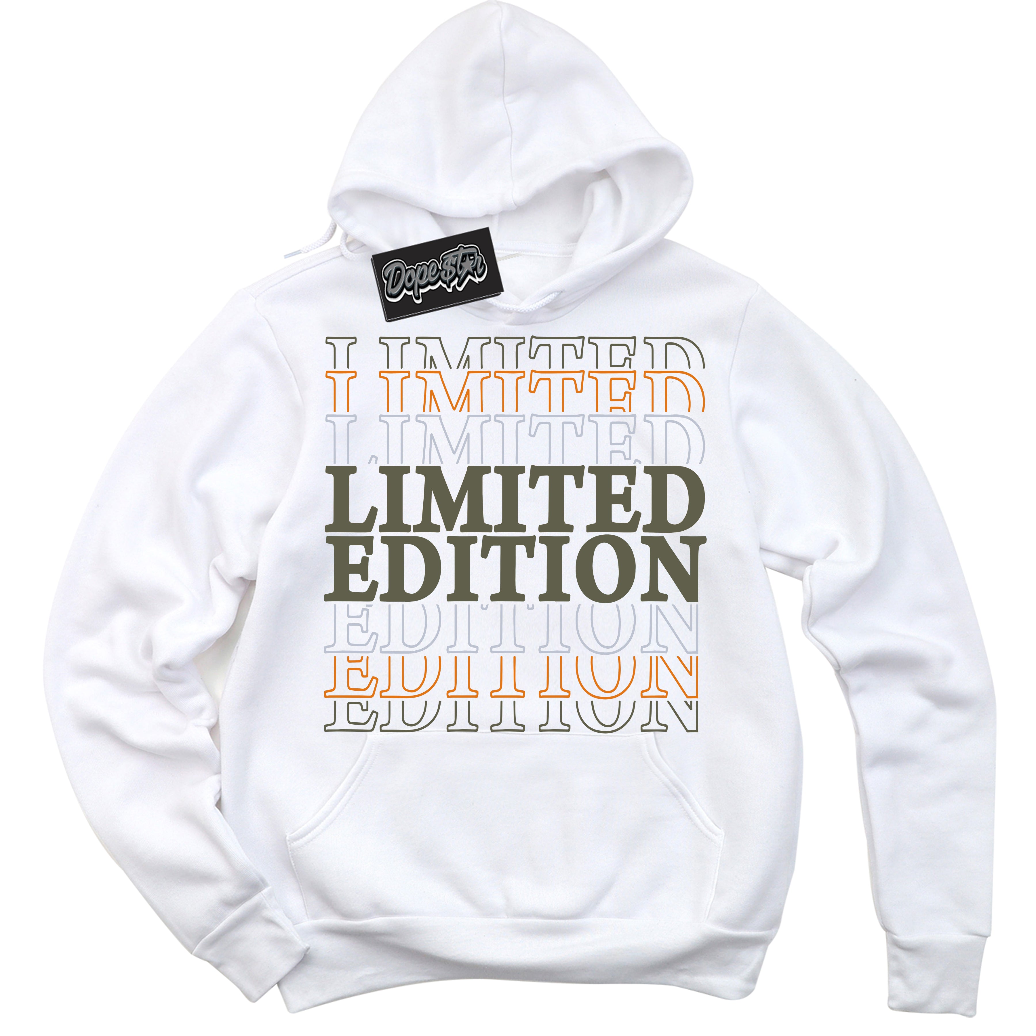 Cool White Hoodie with “ Limited Edition ”  design that Perfectly Matches Olive 5s Sneakers.