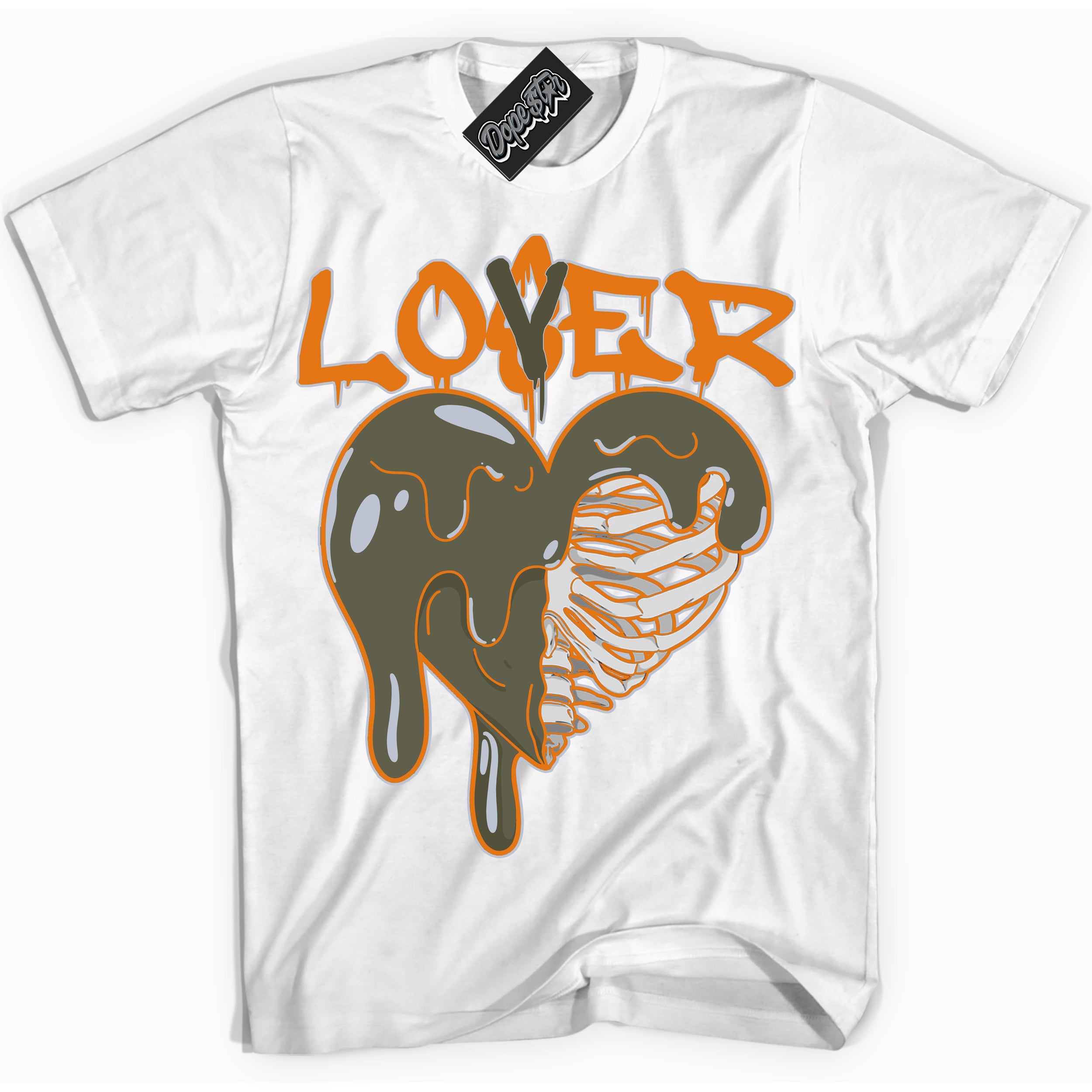 Cool White Shirt with “ Lover Loser” design that perfectly matches Olive 5s Sneakers.