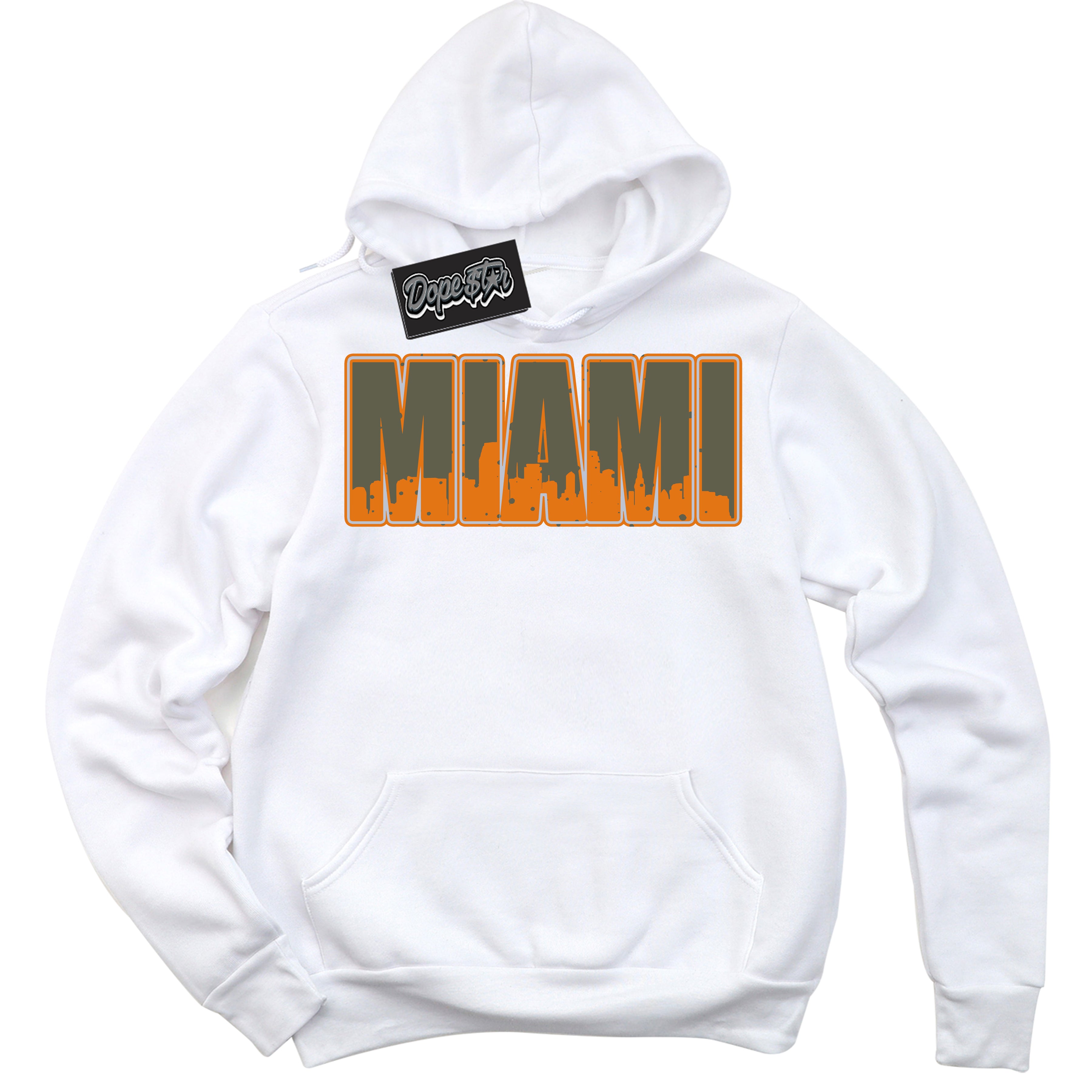 Cool White Hoodie with “ Miami ”  design that Perfectly Matches Olive 5s Sneakers.