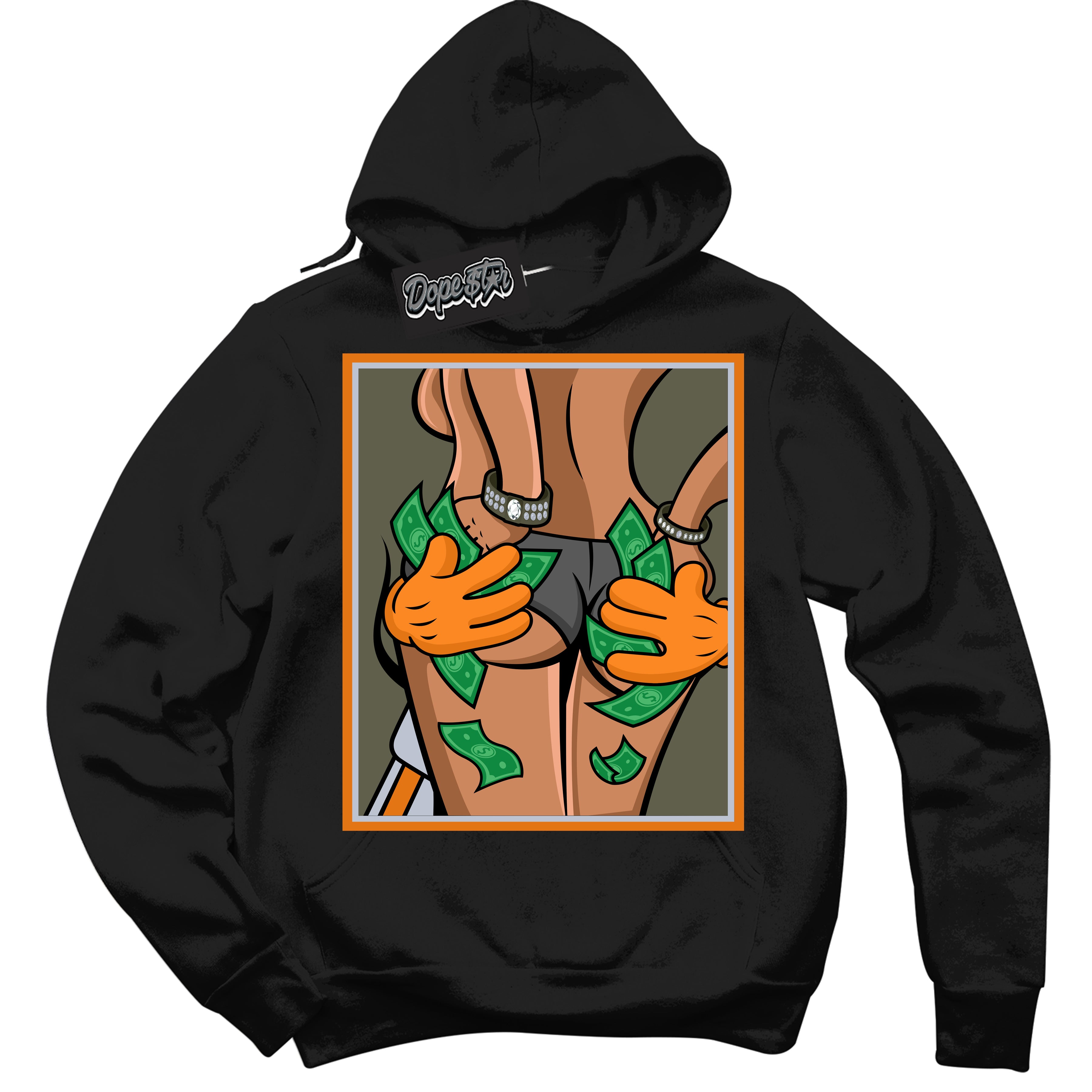 Cool Black Hoodie with “ Money Hands ”  design that Perfectly Matches Olive 5s Sneakers.