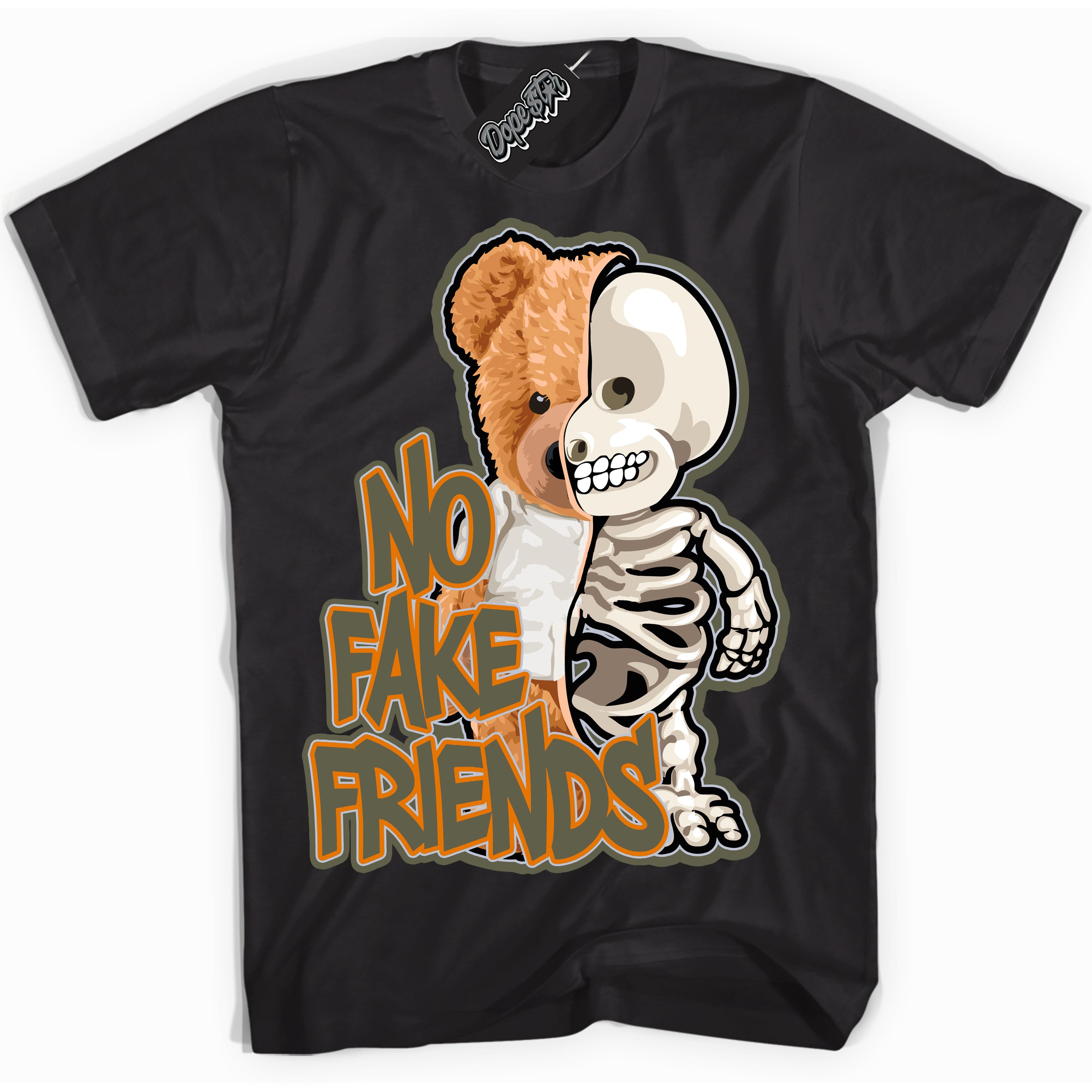 Cool Black Shirt with “ No Fake Friends” design that perfectly matches Olive 5s Sneakers.