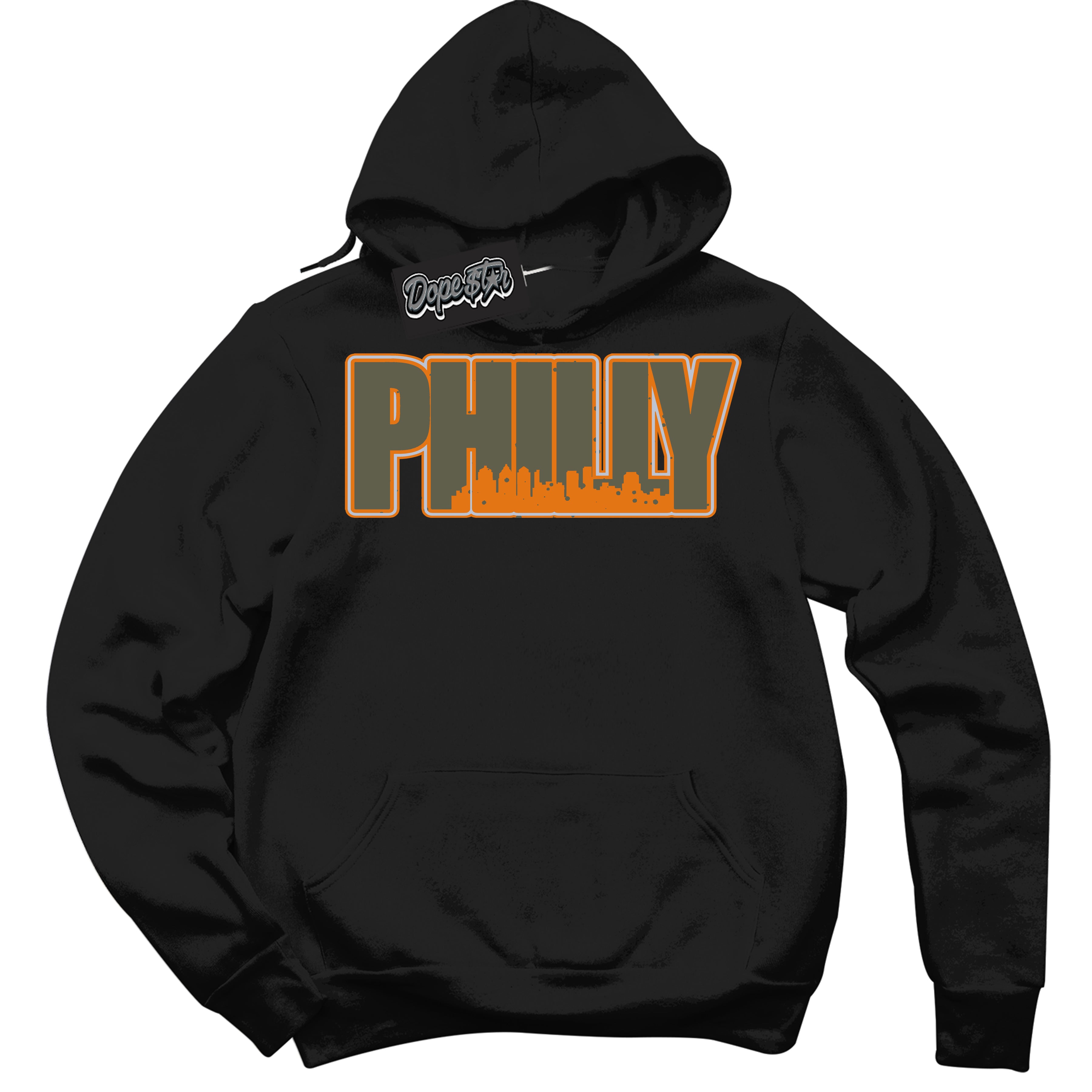 Cool Black Hoodie with “ Philly ”  design that Perfectly Matches Olive 5s Sneakers.