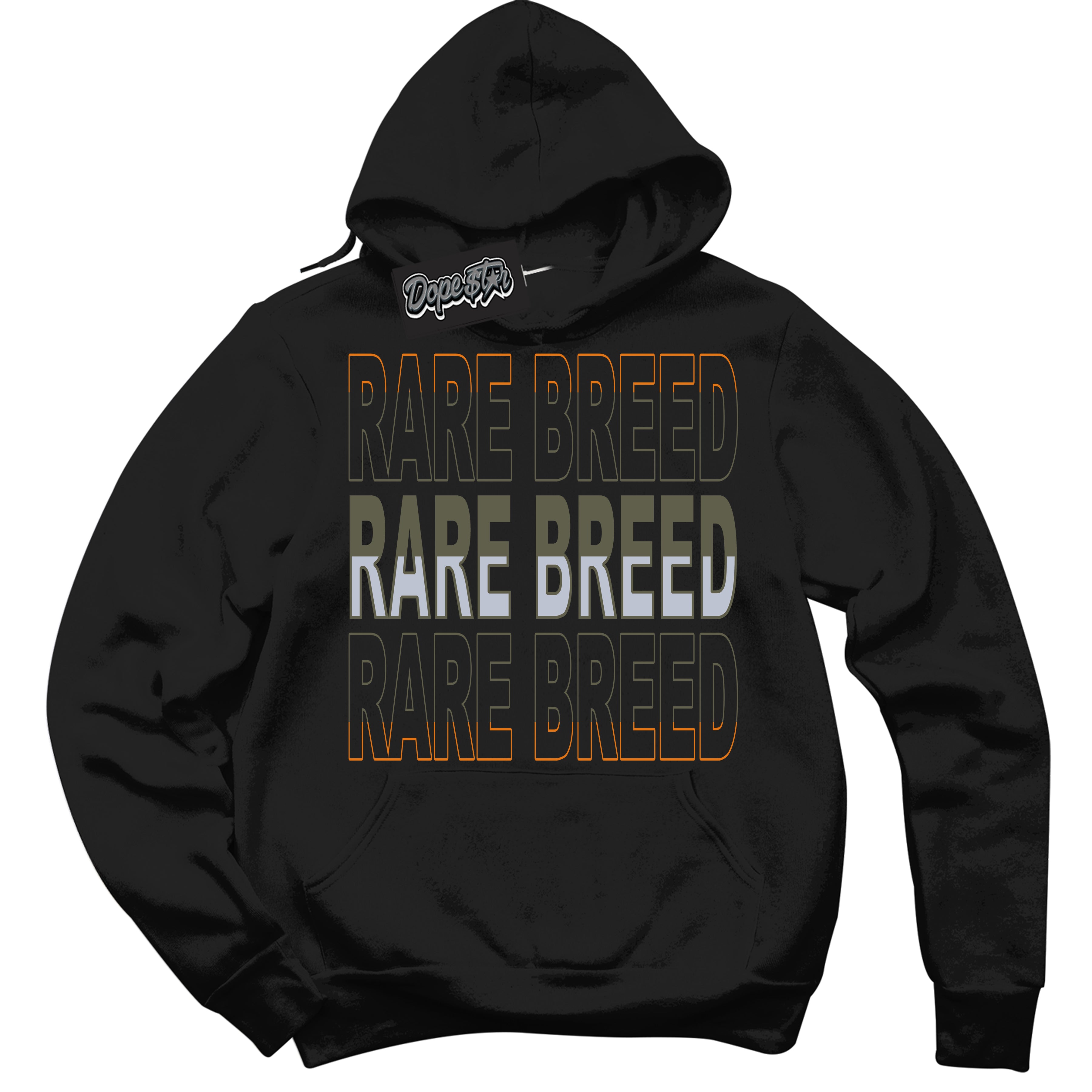 Cool Black Hoodie with “ Rare Breed ”  design that Perfectly Matches Olive 5s Sneakers.