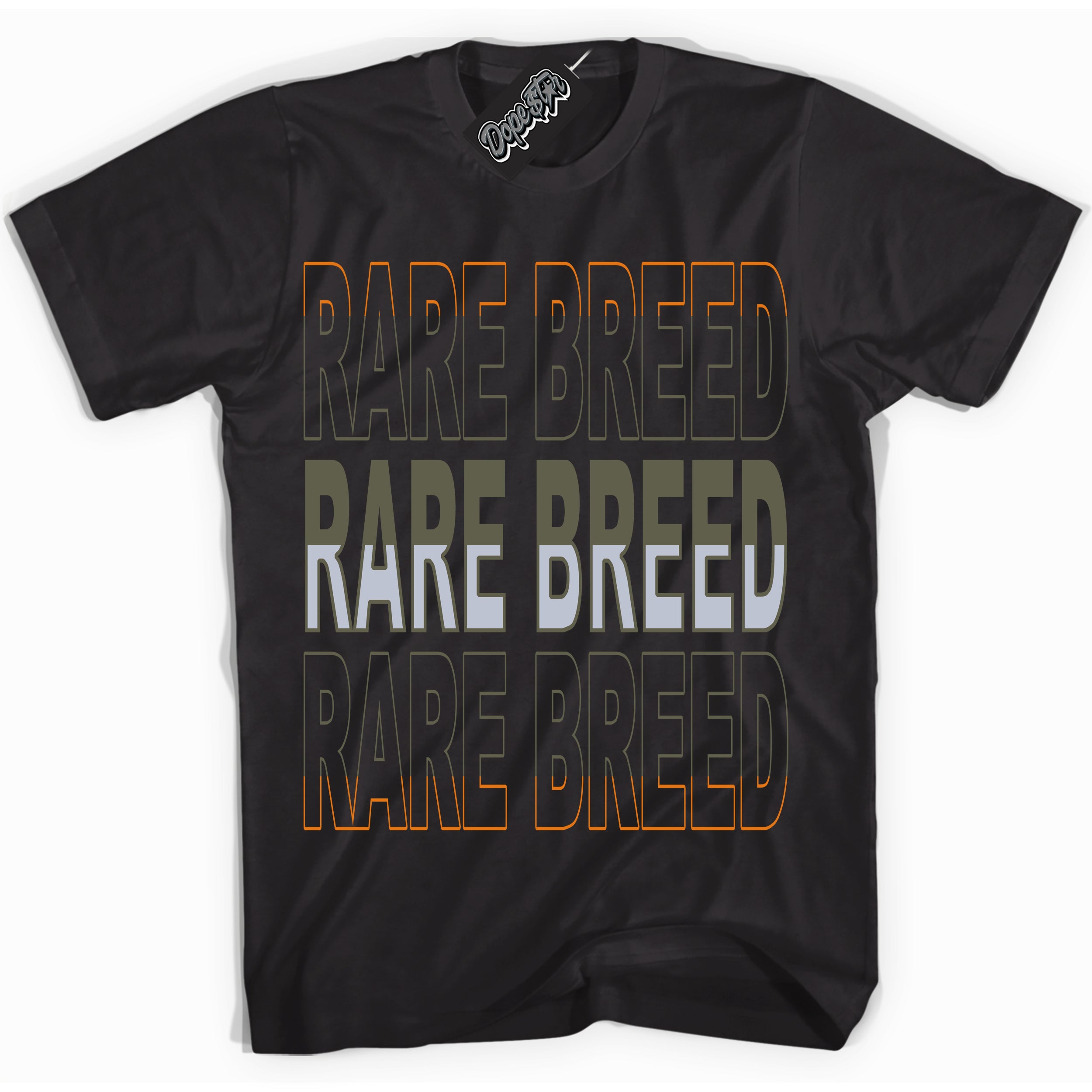 Cool Black Shirt with “ Rare Breed” design that perfectly matches Olive 5s Sneakers.