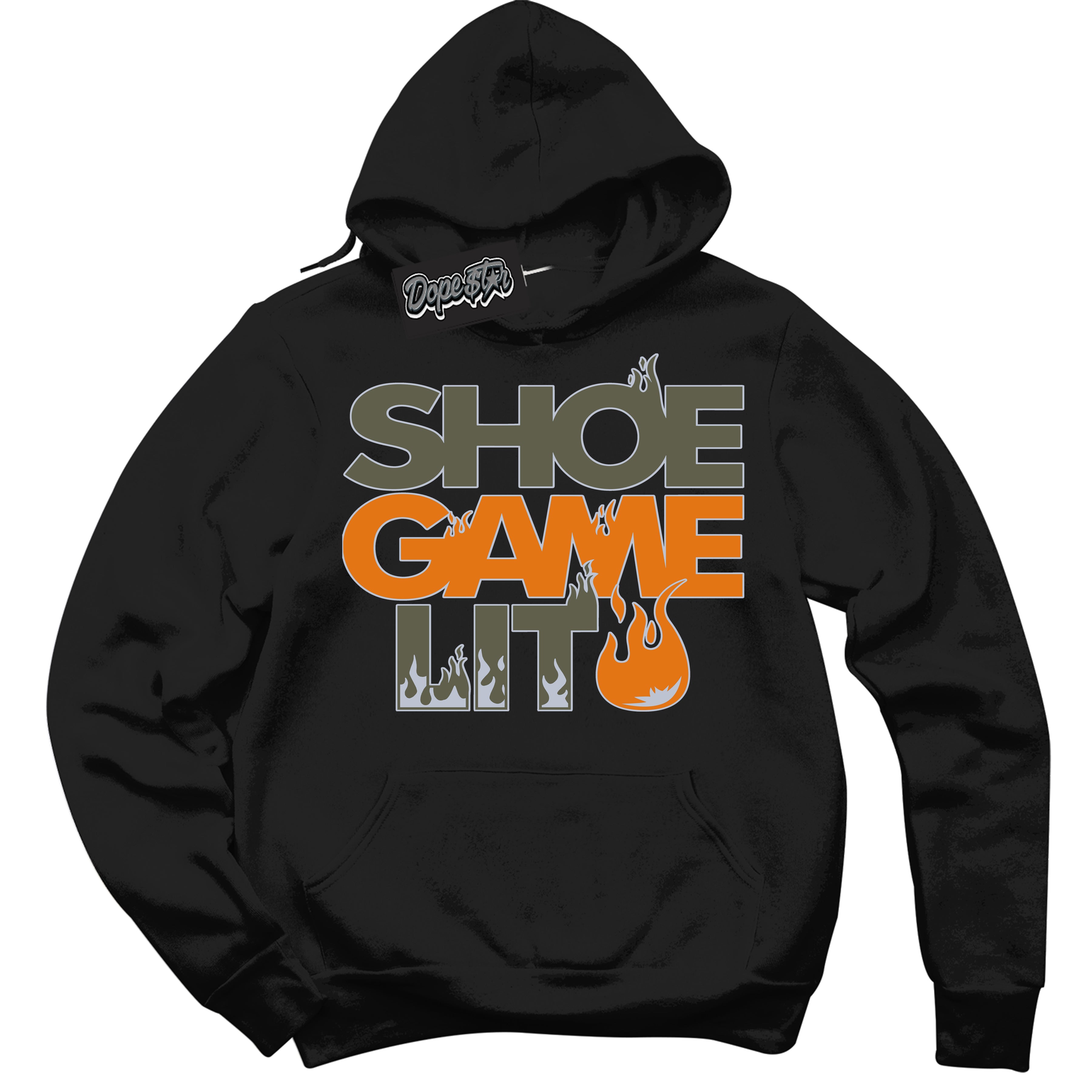 Cool Black Hoodie with “ Shoe Game Lit '' design that Perfectly Matches  Olive 5s Sneakers.