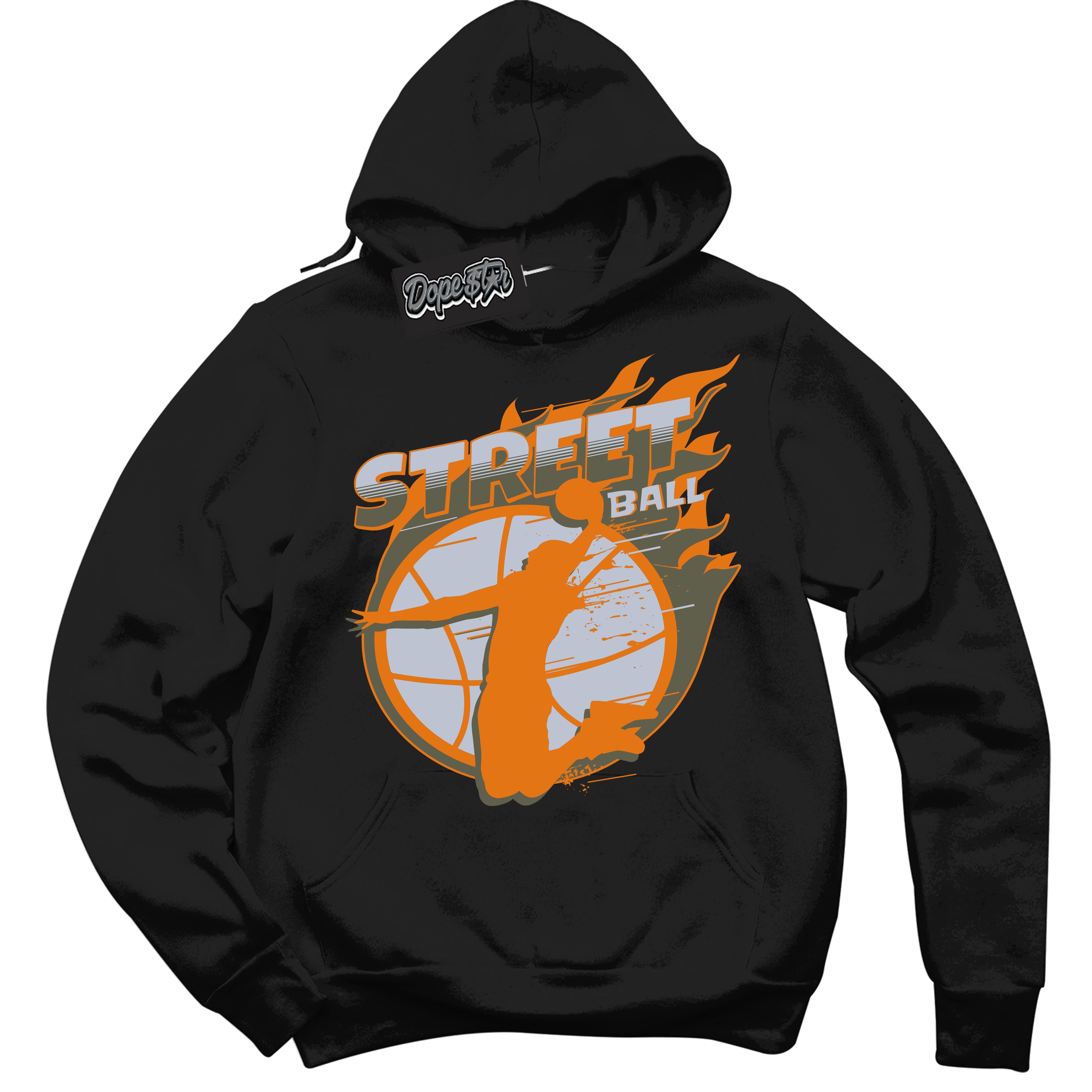 Cool Black Hoodie with “ Street Ball ”  design that Perfectly Matches Olive 5s Sneakers.