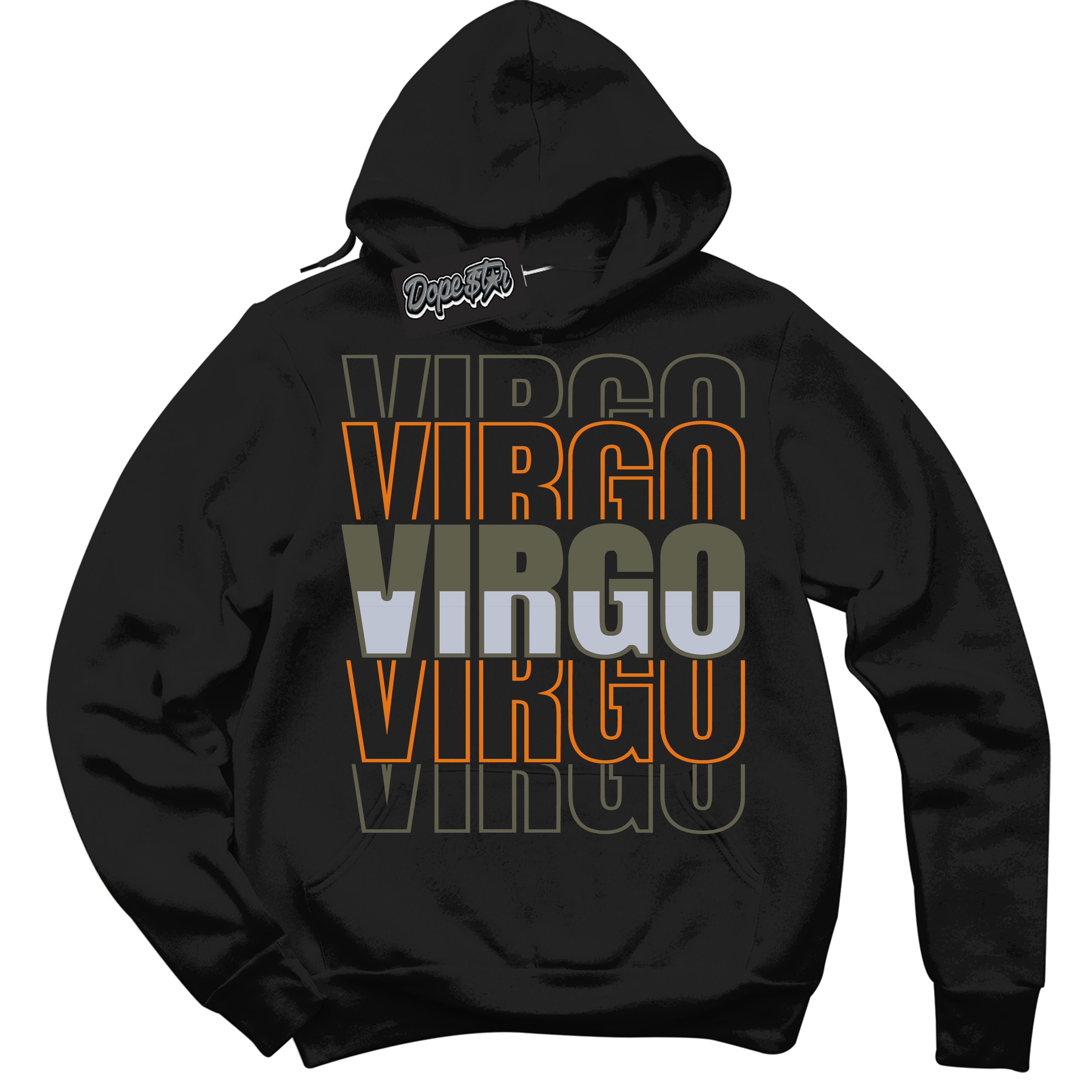 Cool Black Hoodie with “ Virgo ”  design that Perfectly Matches Olive 5s Sneakers.