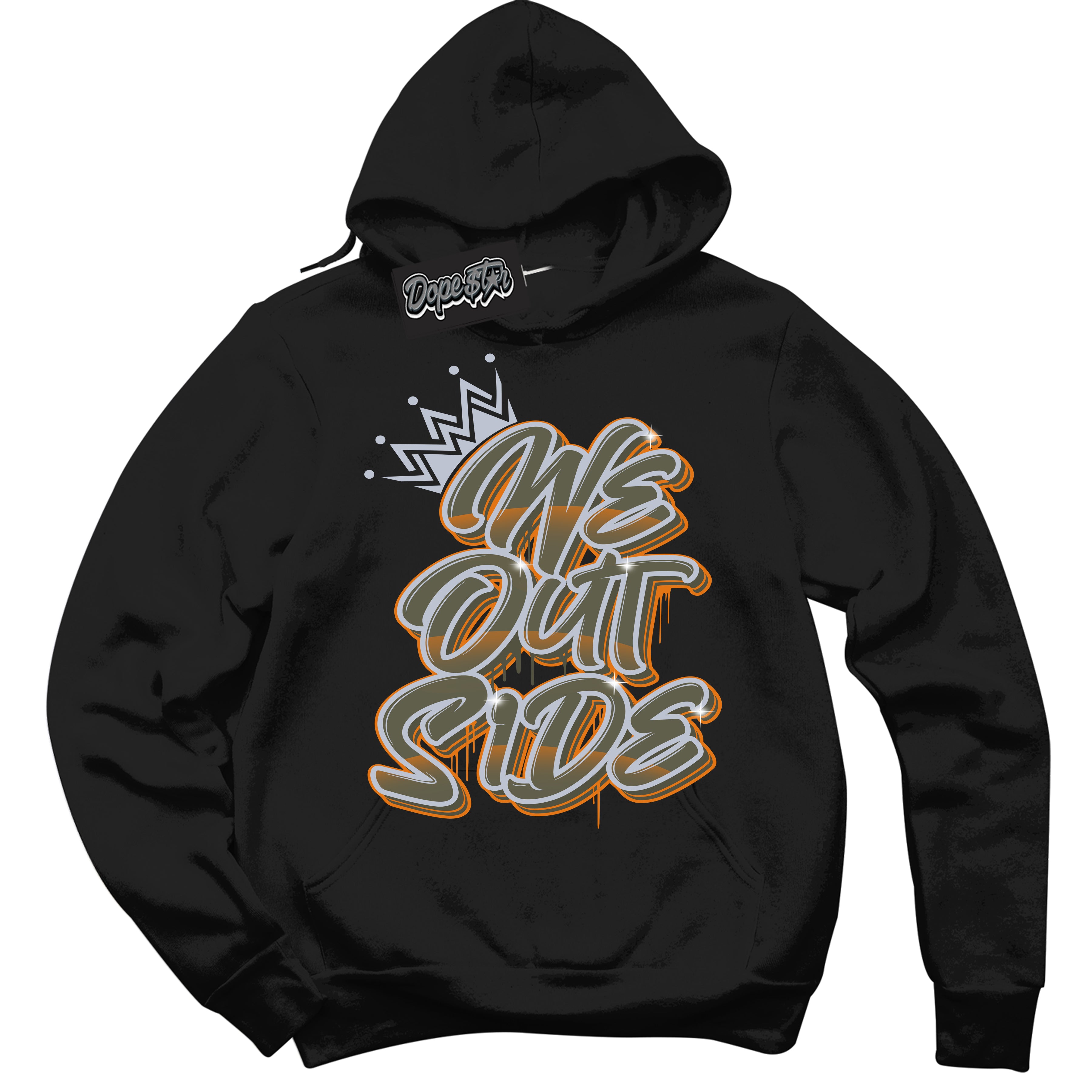 Cool Black Hoodie with “ We Outside ”  design that Perfectly Matches Olive 5s Sneakers.