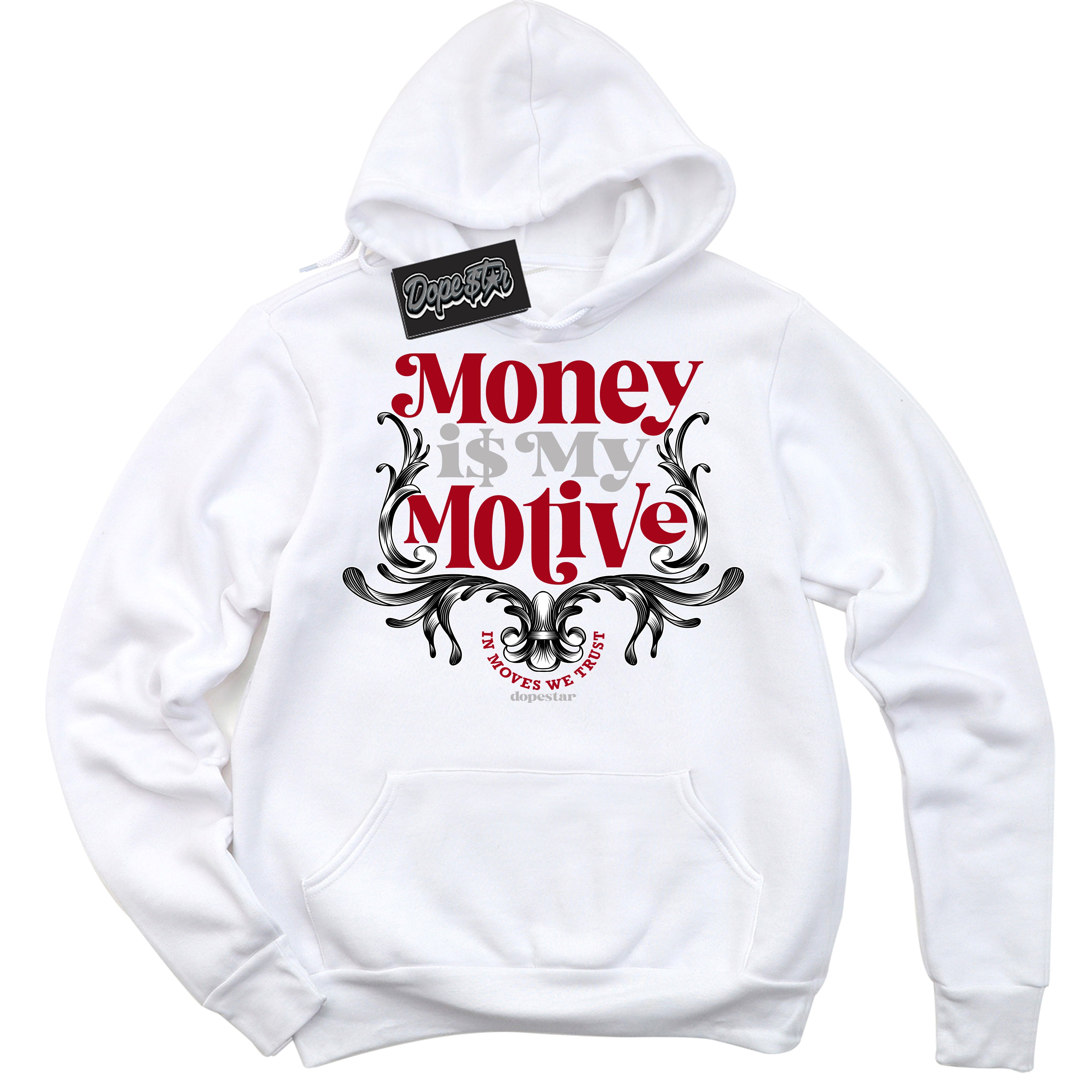 AJ5 Retro OG White Metallic Reimagined ‘Money Is My Motive’ – Black Streetwear Hoodie | Men's and Women's graphic sweatshirt by Sneaker Shirts Outlet.
