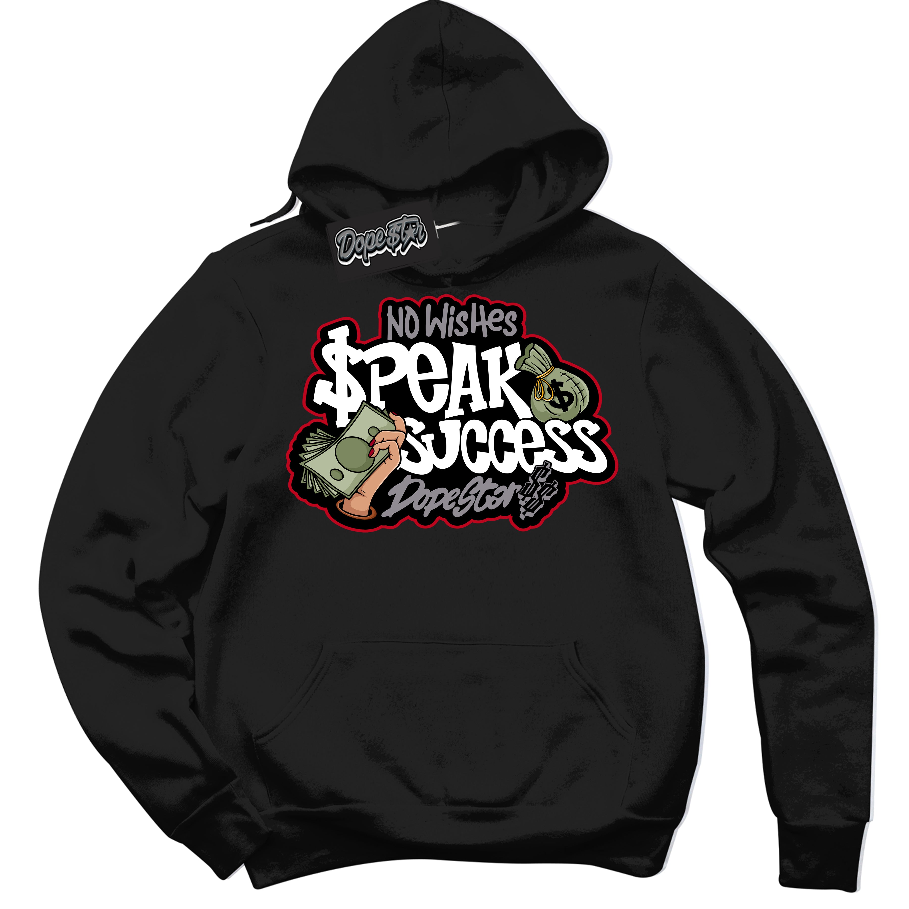 AJ5 Retro OG Black Metallic Reimagined ‘No Wish Speak Success’ – Black Streetwear Hoodie | Men's and Women's graphic sweatshirt by Sneaker Shirts Outlet.
