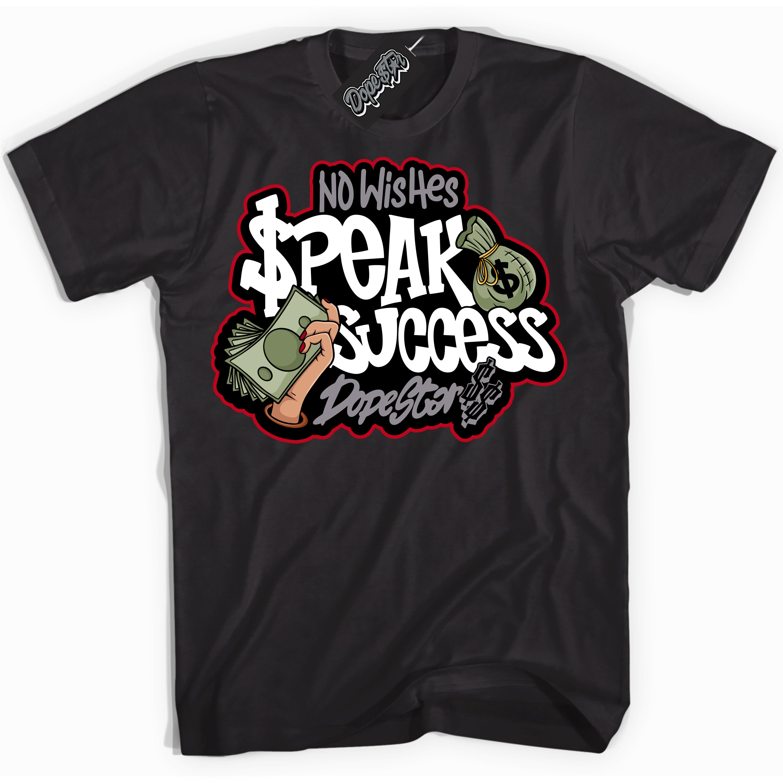 AJ5 Retro OG Black Metallic Reimagined ‘No Wish Speak Success’ – Black Streetwear T-Shirt | Men's and Women's Sneaker Matching Tee by Sneaker Shirts Outlet.
