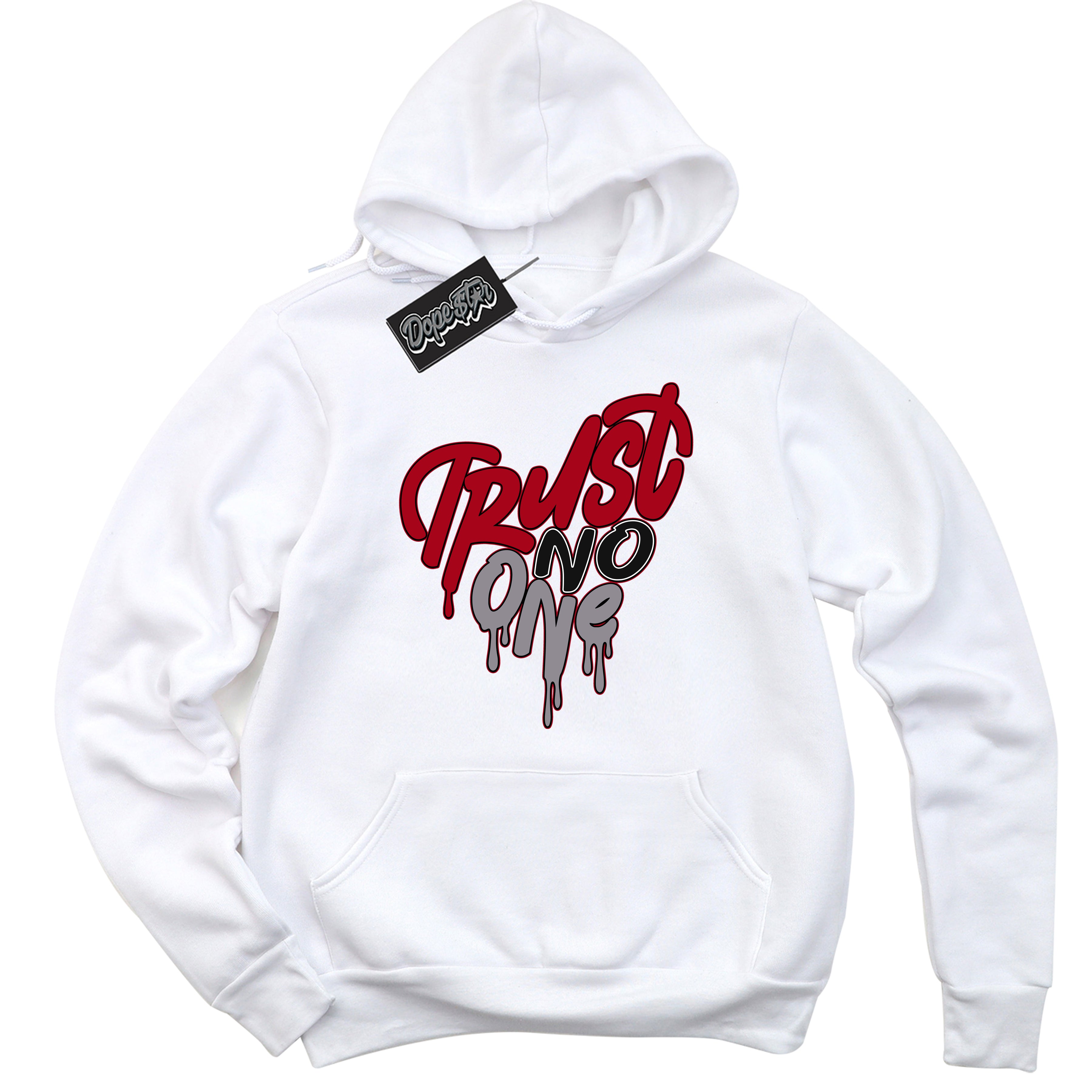 AJ5 Retro OG White Metallic Reimagined ‘Trust No One Heart’ – Black Streetwear Hoodie | Men's and Women's graphic sweatshirt by Sneaker Shirts Outlet.
